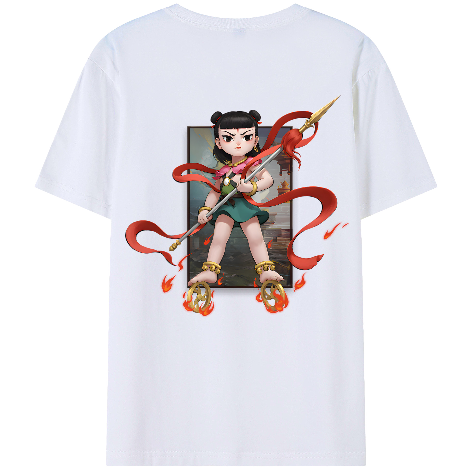 （画像用） Ne Zha 2 ナタ 魔童の大暴れ 綿100％ メンズ半袖Tシャツ（バックプリント） 通気性