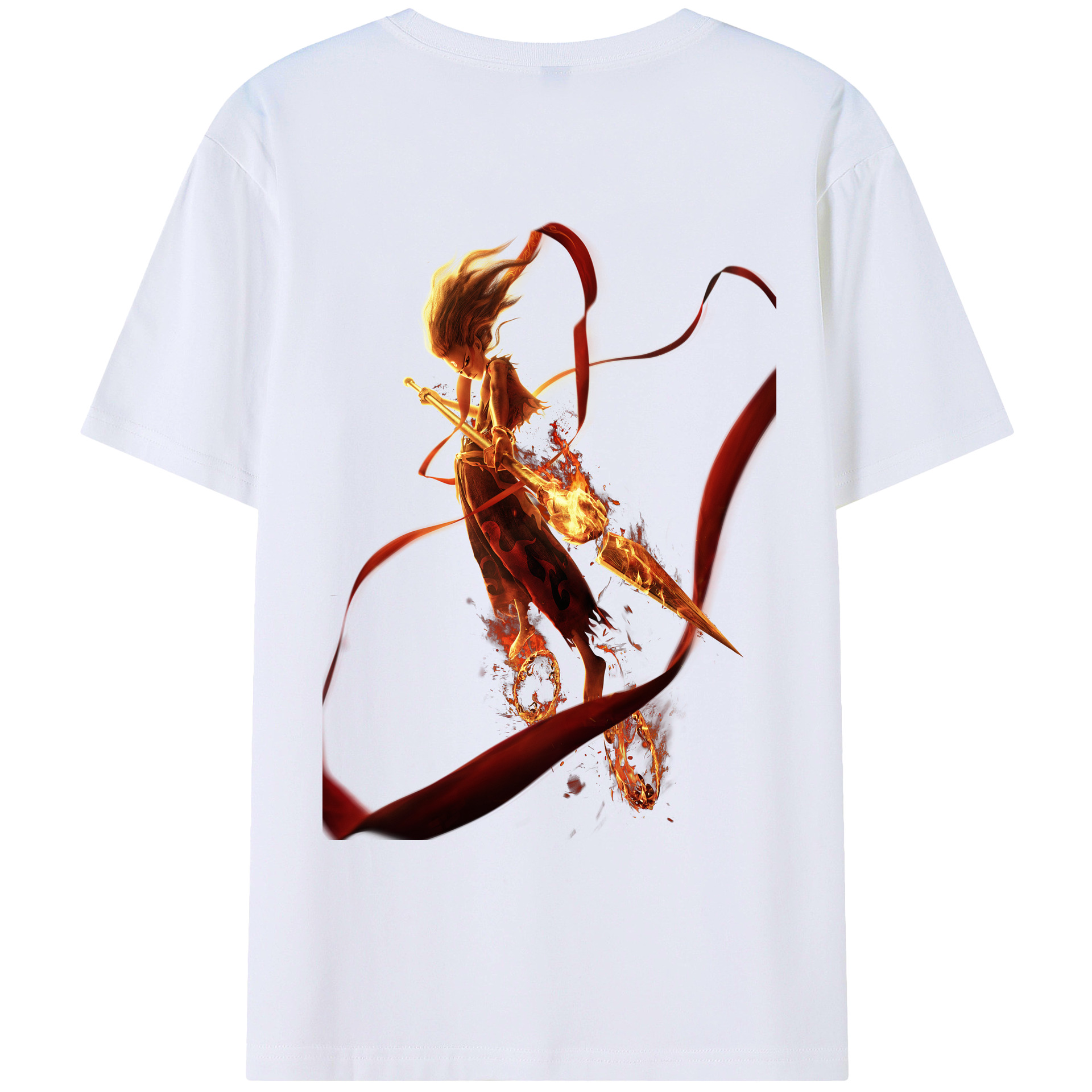 （画像用） Ne Zha 2 ナタ 魔童の大暴れ 綿100％ メンズ半袖Tシャツ（バックプリント） 通気性