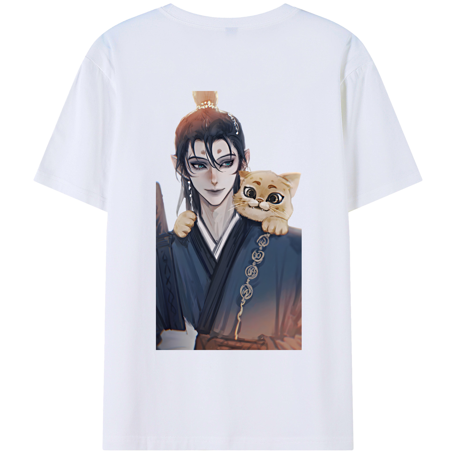 （画像用） Ne Zha 2 ナタ 魔童の大暴れ 綿100％ メンズ半袖Tシャツ（バックプリント） 通気性