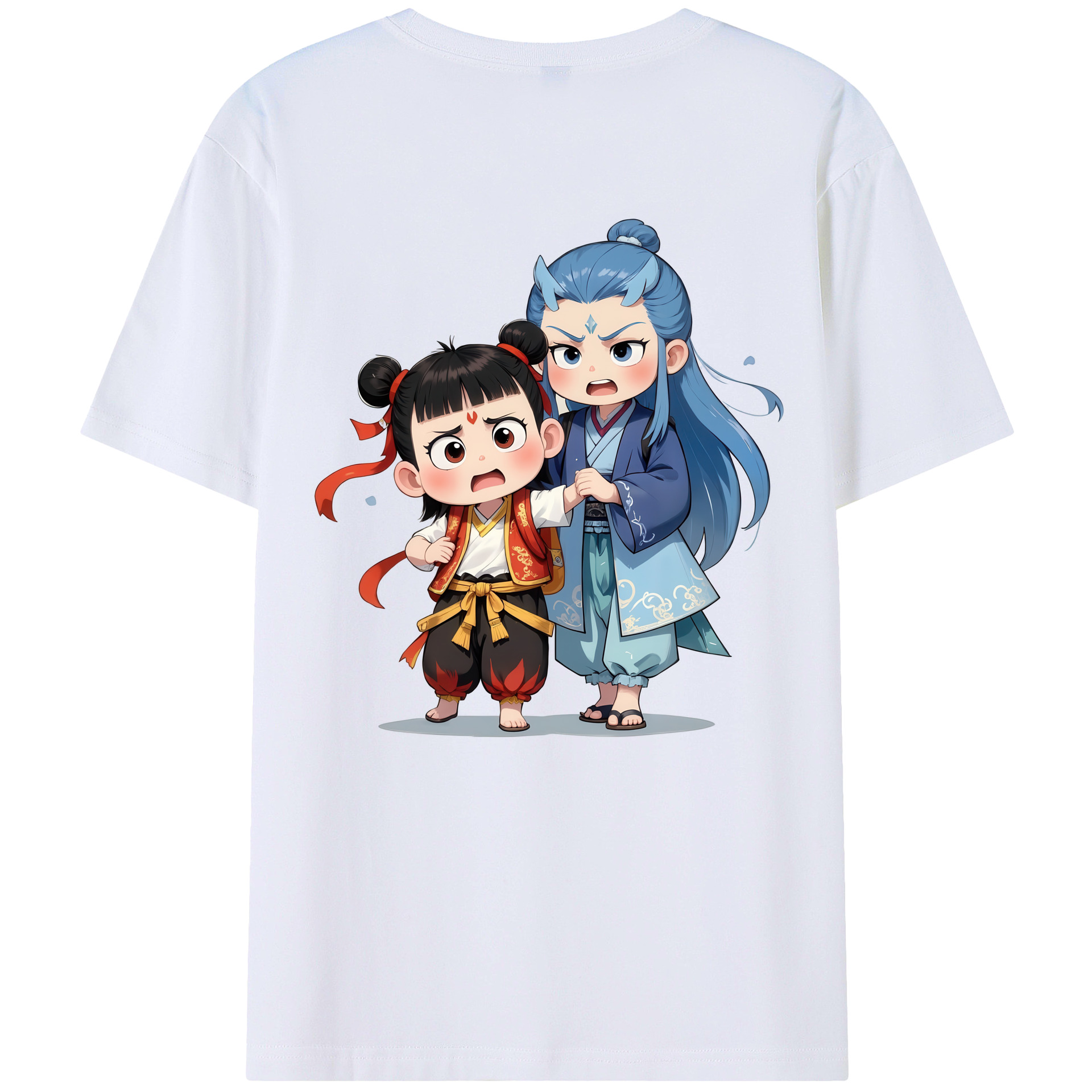 （画像用） Ne Zha 2 ナタ 魔童の大暴れ 綿100％ メンズ半袖Tシャツ（バックプリント） 通気性
