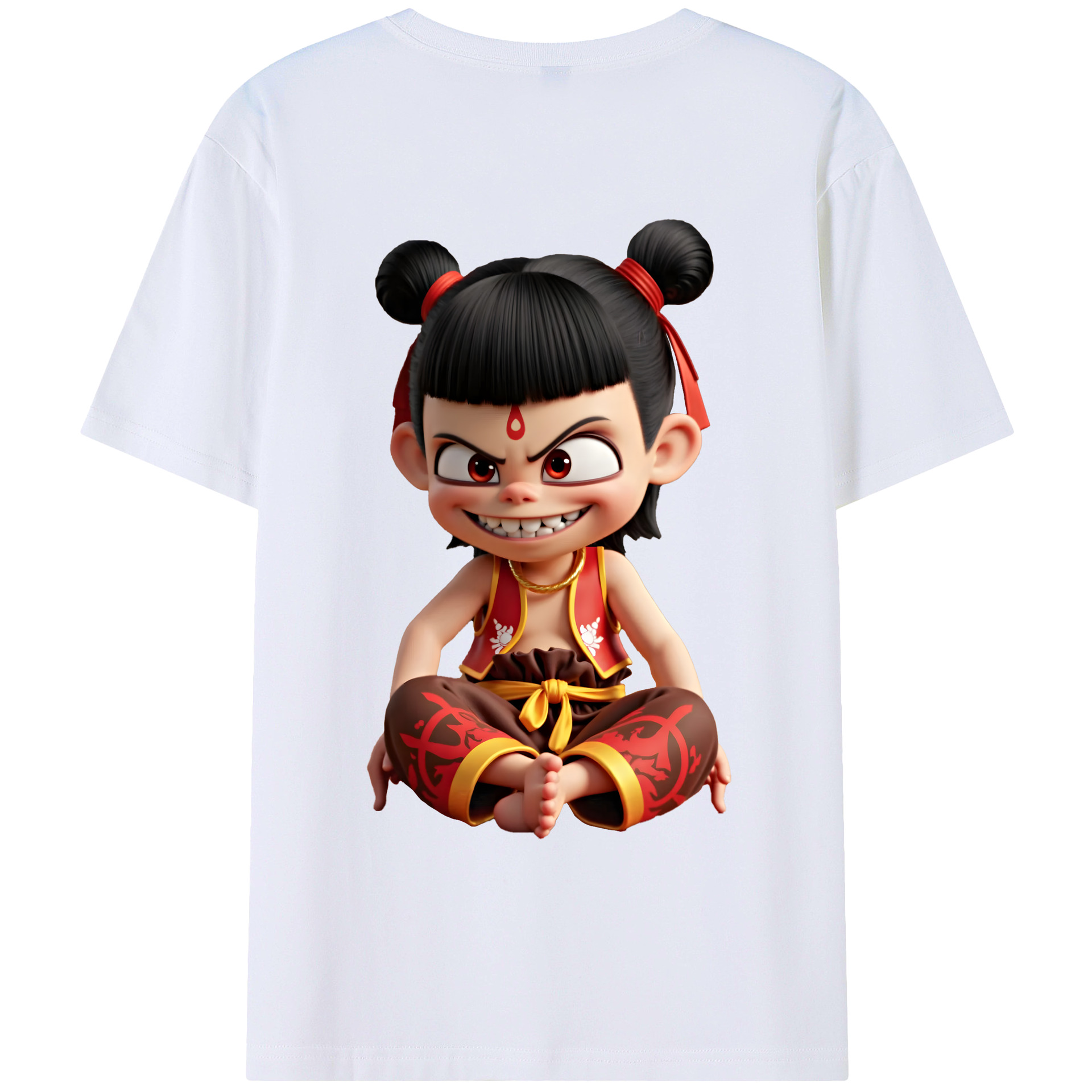（画像用） Ne Zha 2 ナタ 魔童の大暴れ 綿100％ メンズ半袖Tシャツ（バックプリント） 通気性