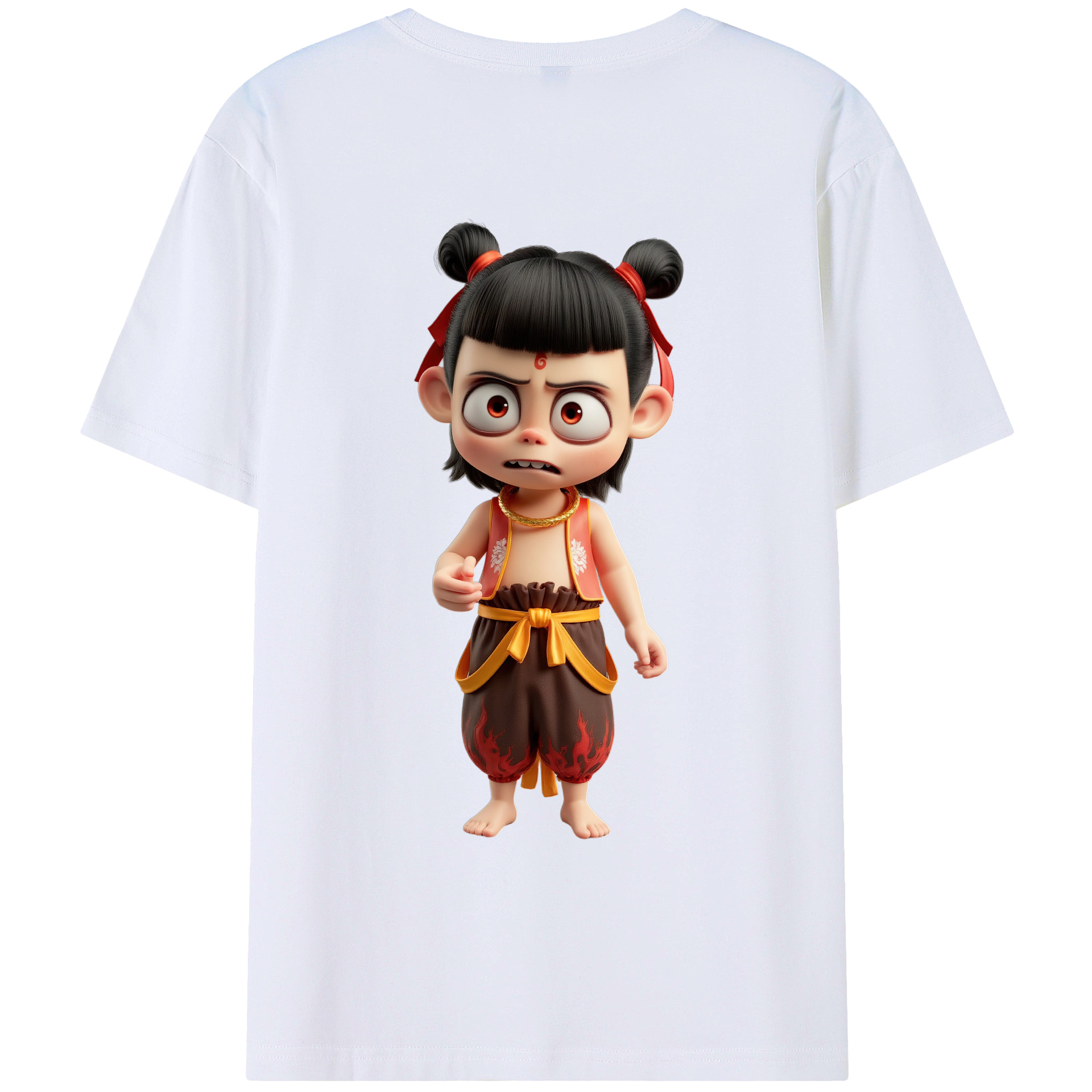 （画像用） Ne Zha 2 ナタ 魔童の大暴れ 綿100％ メンズ半袖Tシャツ（バックプリント） 通気性