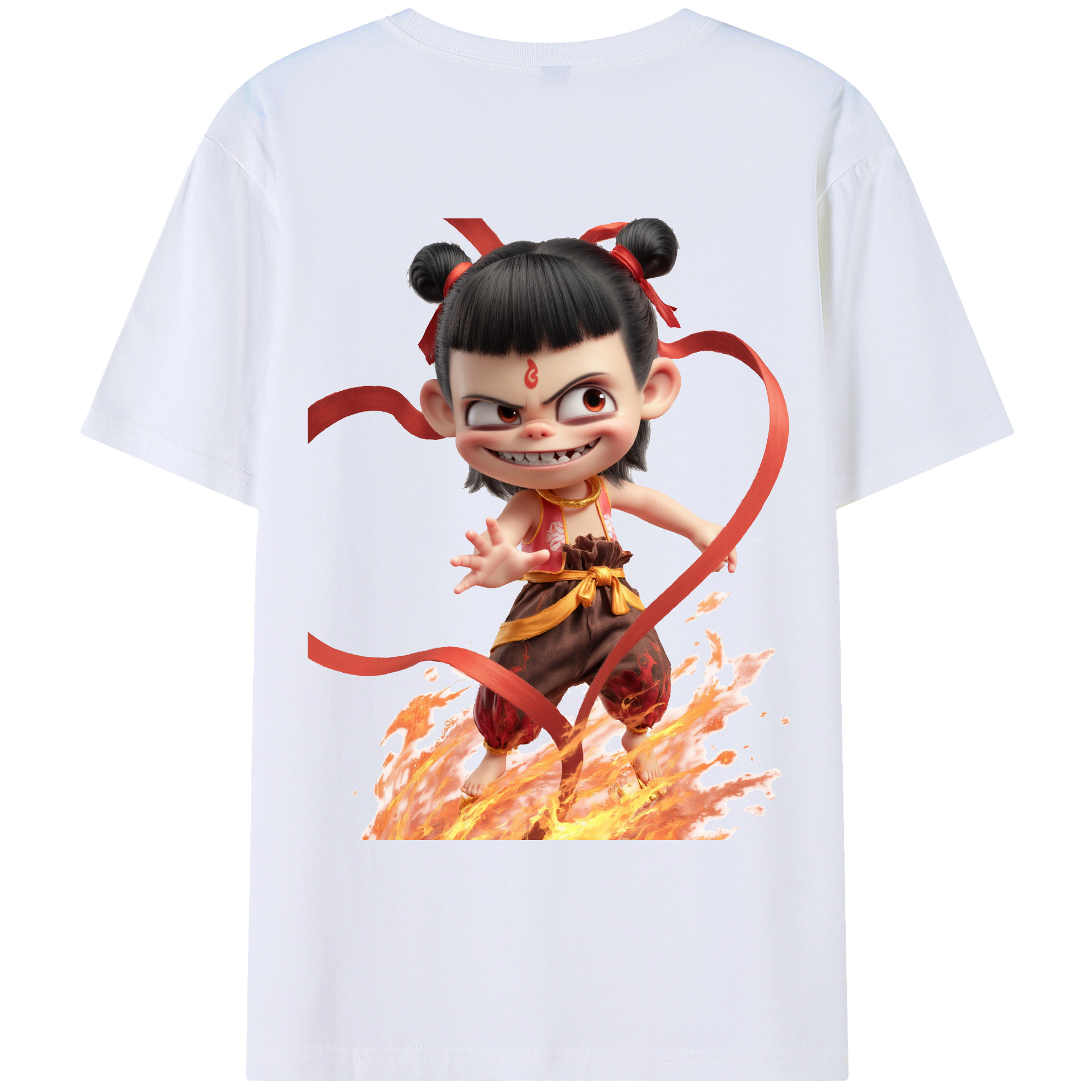（画像用） Ne Zha 2 ナタ 魔童の大暴れ 綿100％ メンズ半袖Tシャツ（バックプリント） 通気性