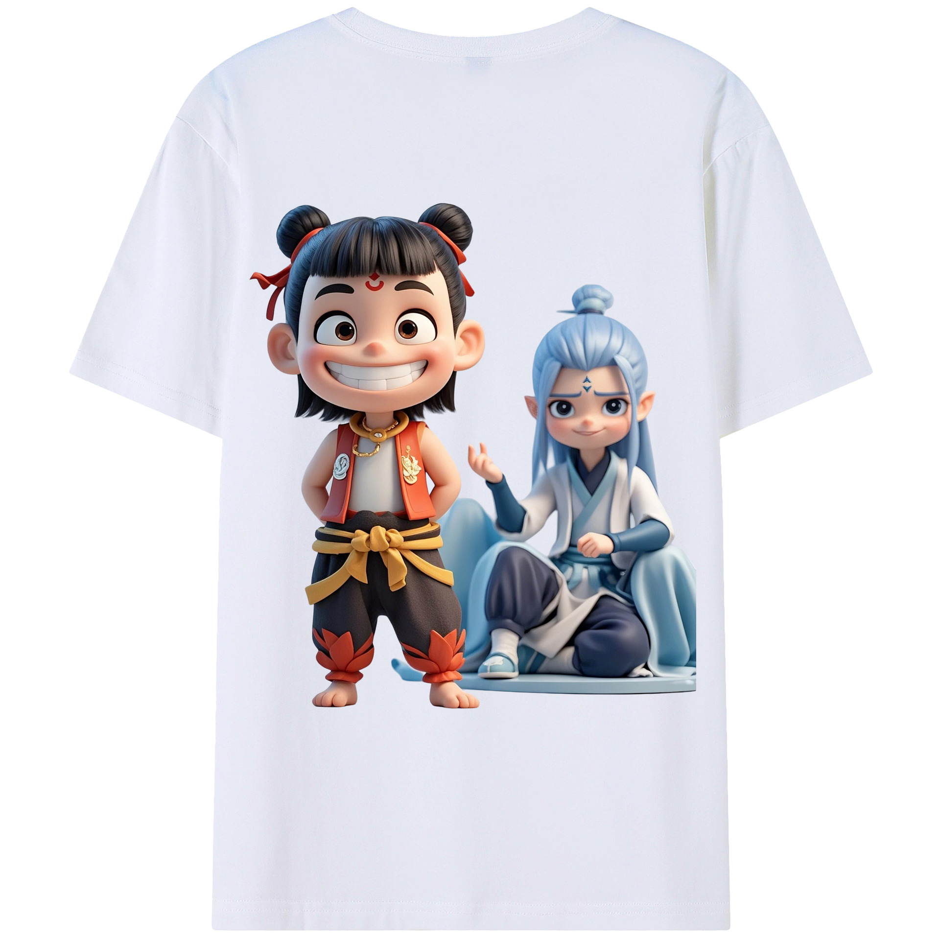 （画像用） Ne Zha 2 ナタ 魔童の大暴れ 綿100％ メンズ半袖Tシャツ（バックプリント） 通気性