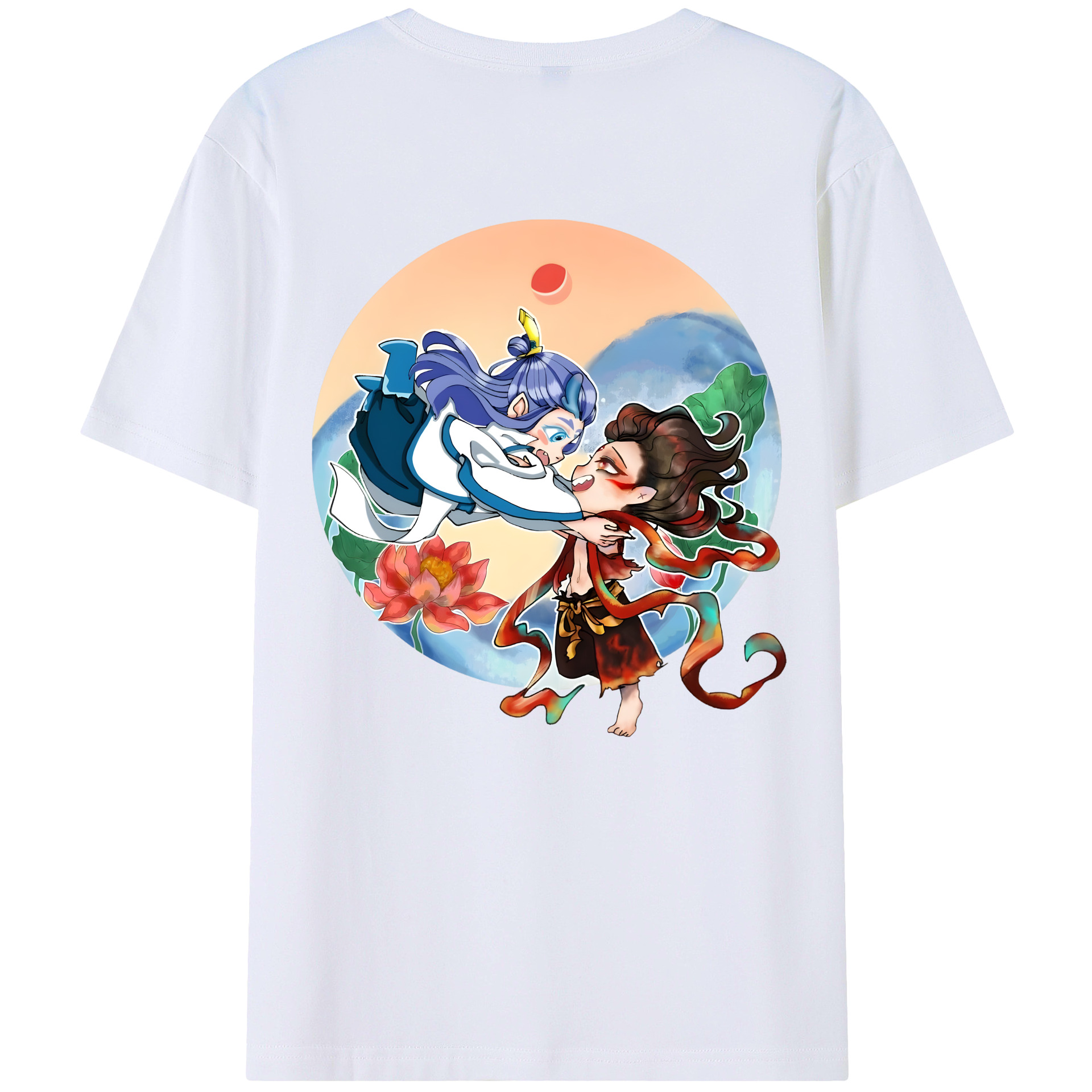 （画像用） Ne Zha 2 ナタ 魔童の大暴れ 綿100％ メンズ半袖Tシャツ（バックプリント） 通気性