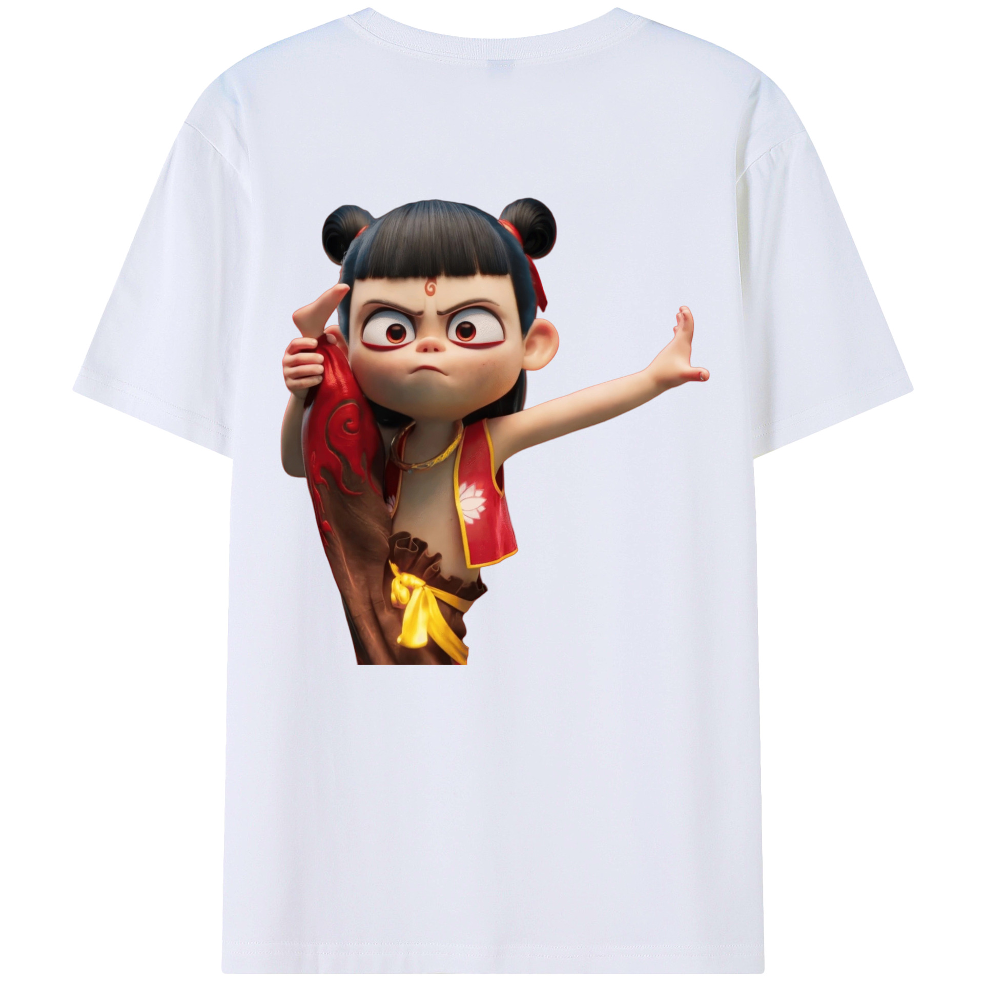 （画像用） Ne Zha 2 ナタ 魔童の大暴れ 綿100％ メンズ半袖Tシャツ（バックプリント） 通気性