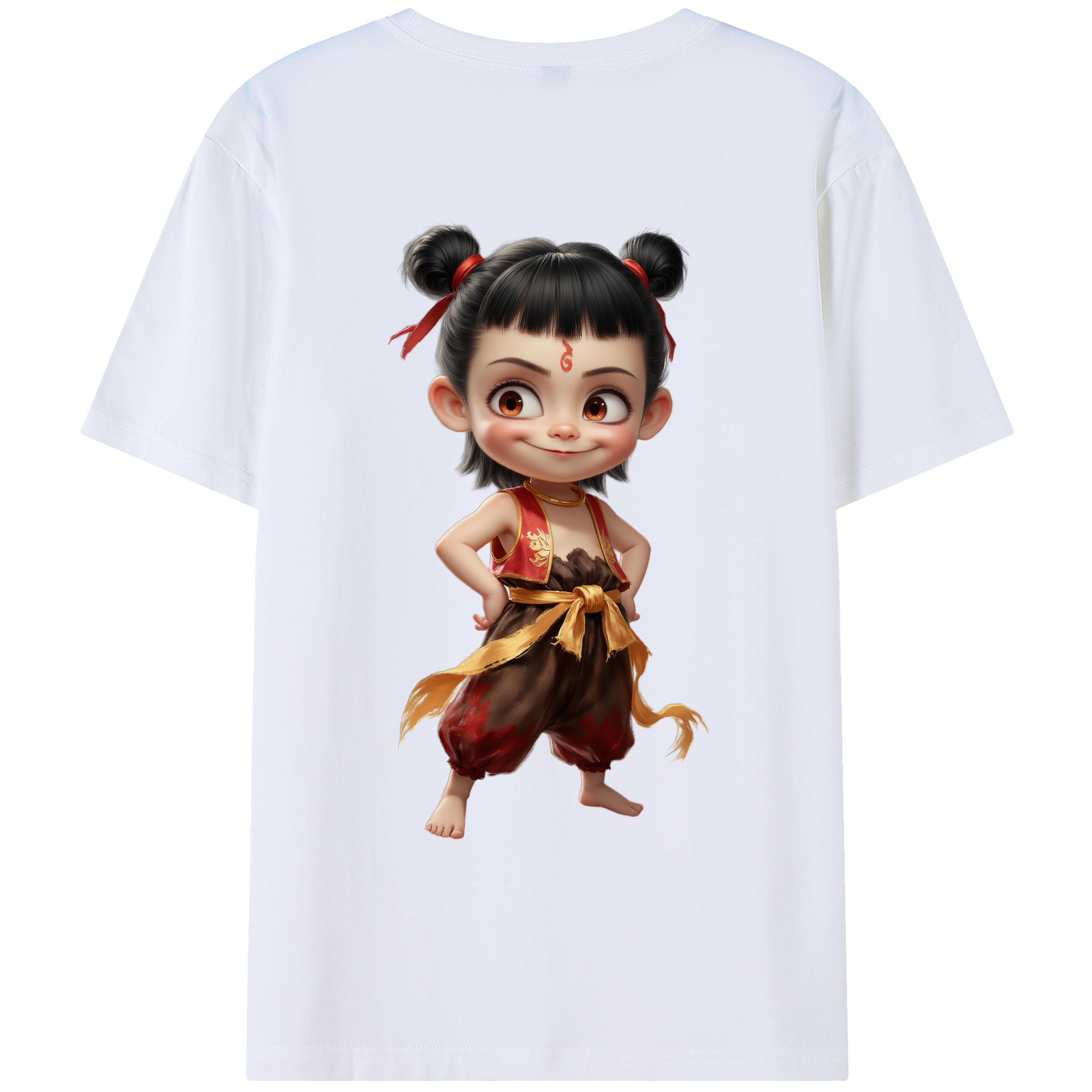 （画像用） Ne Zha 2 ナタ 魔童の大暴れ 綿100％ メンズ半袖Tシャツ（バックプリント） 通気性