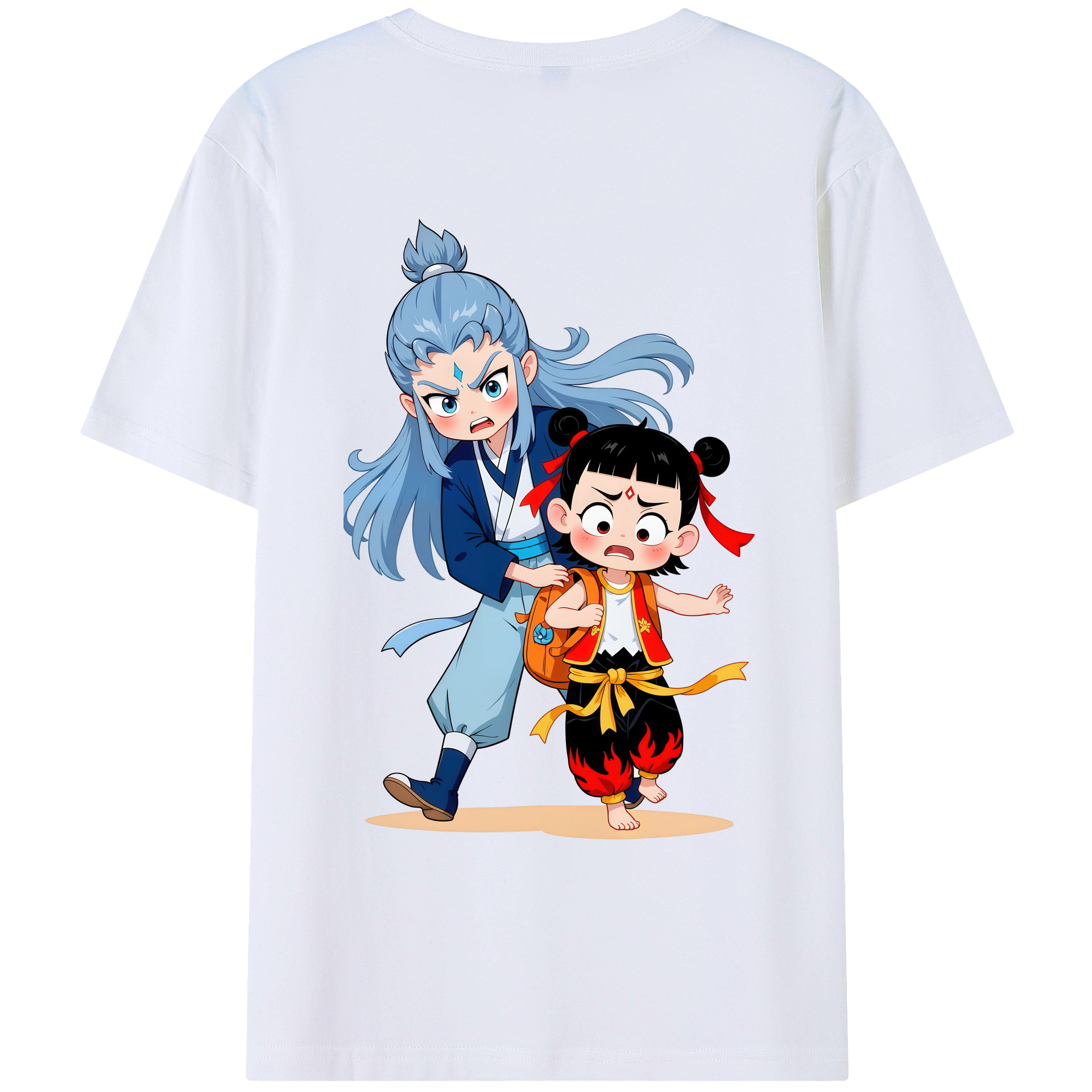 （画像用） Ne Zha 2 ナタ 魔童の大暴れ 綿100％ メンズ半袖Tシャツ（バックプリント） 通気性