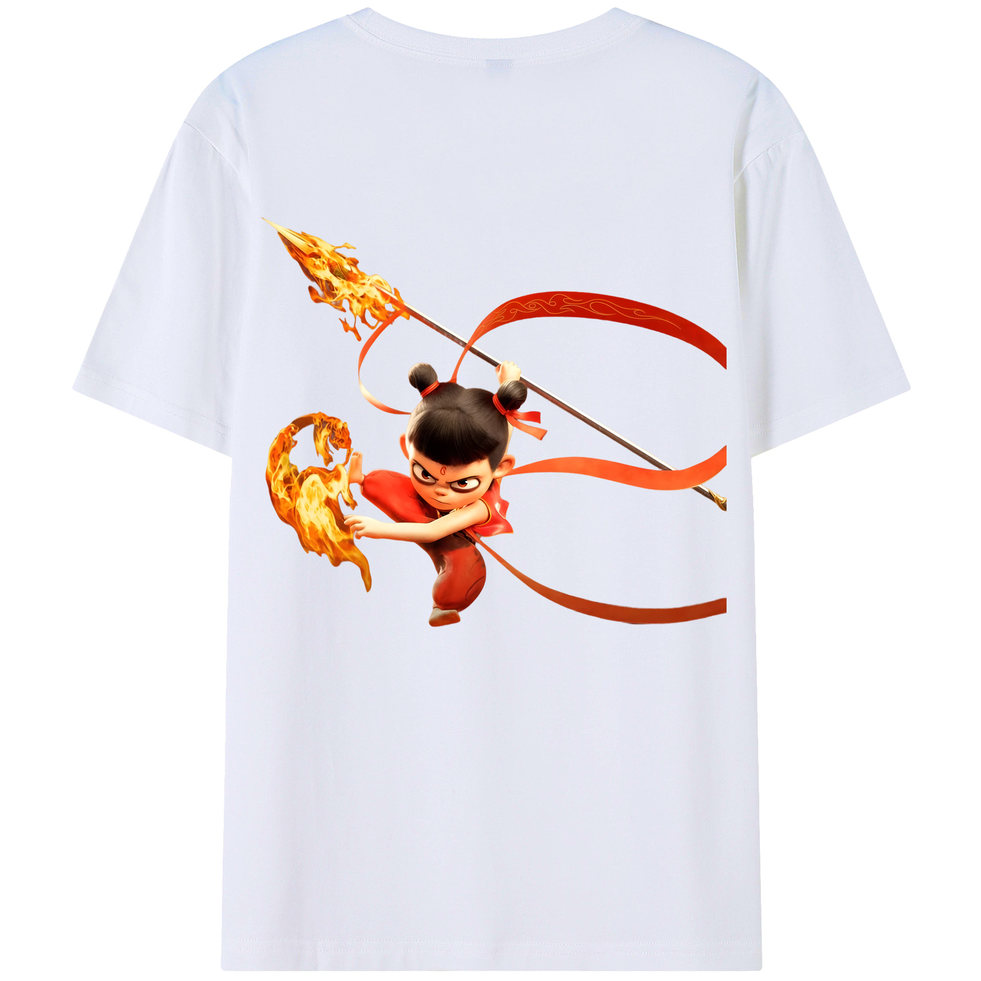 （画像用） Ne Zha 2 ナタ 魔童の大暴れ 綿100％ メンズ半袖Tシャツ（バックプリント） 通気性