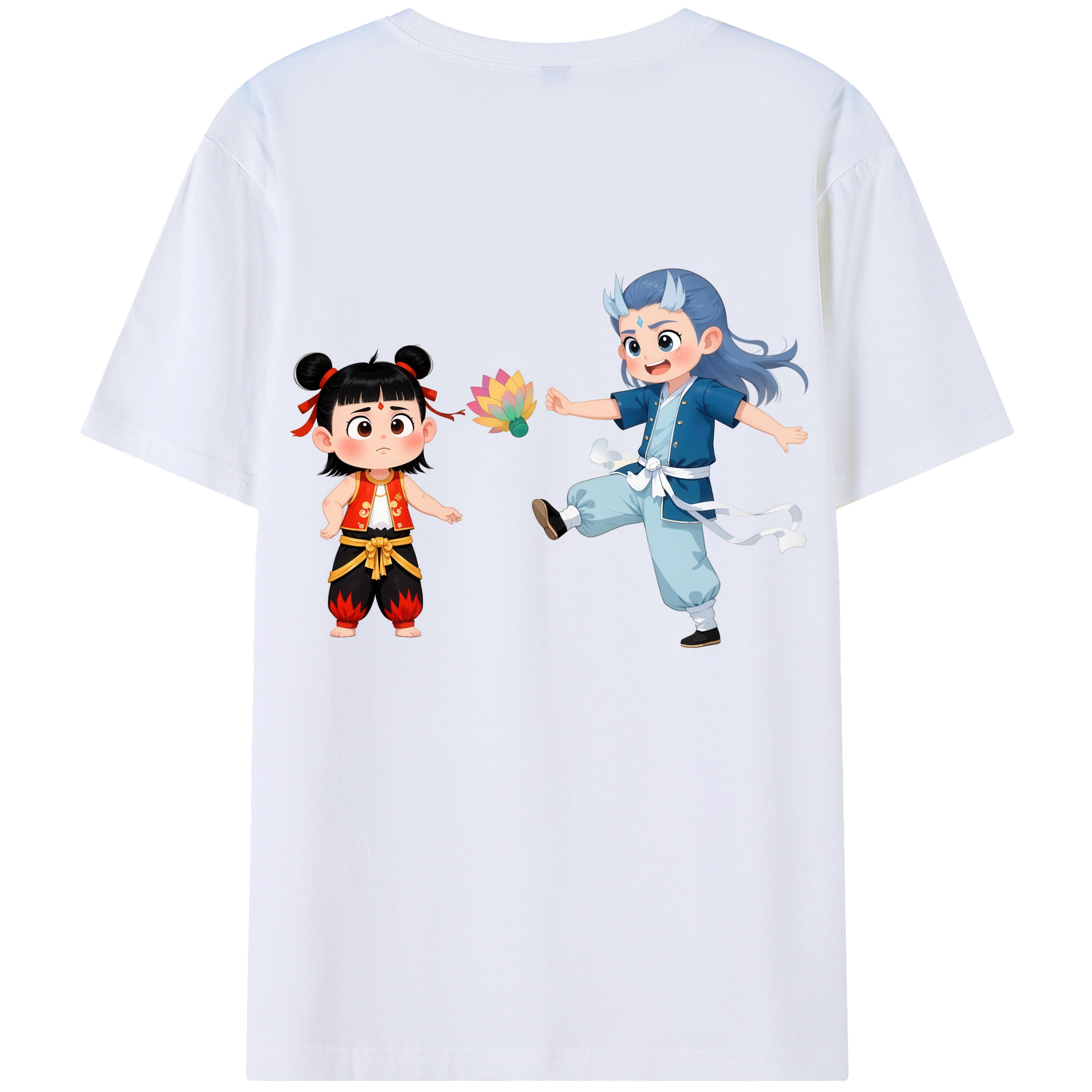 （画像用） Ne Zha 2 ナタ 魔童の大暴れ 綿100％ メンズ半袖Tシャツ（バックプリント） 通気性