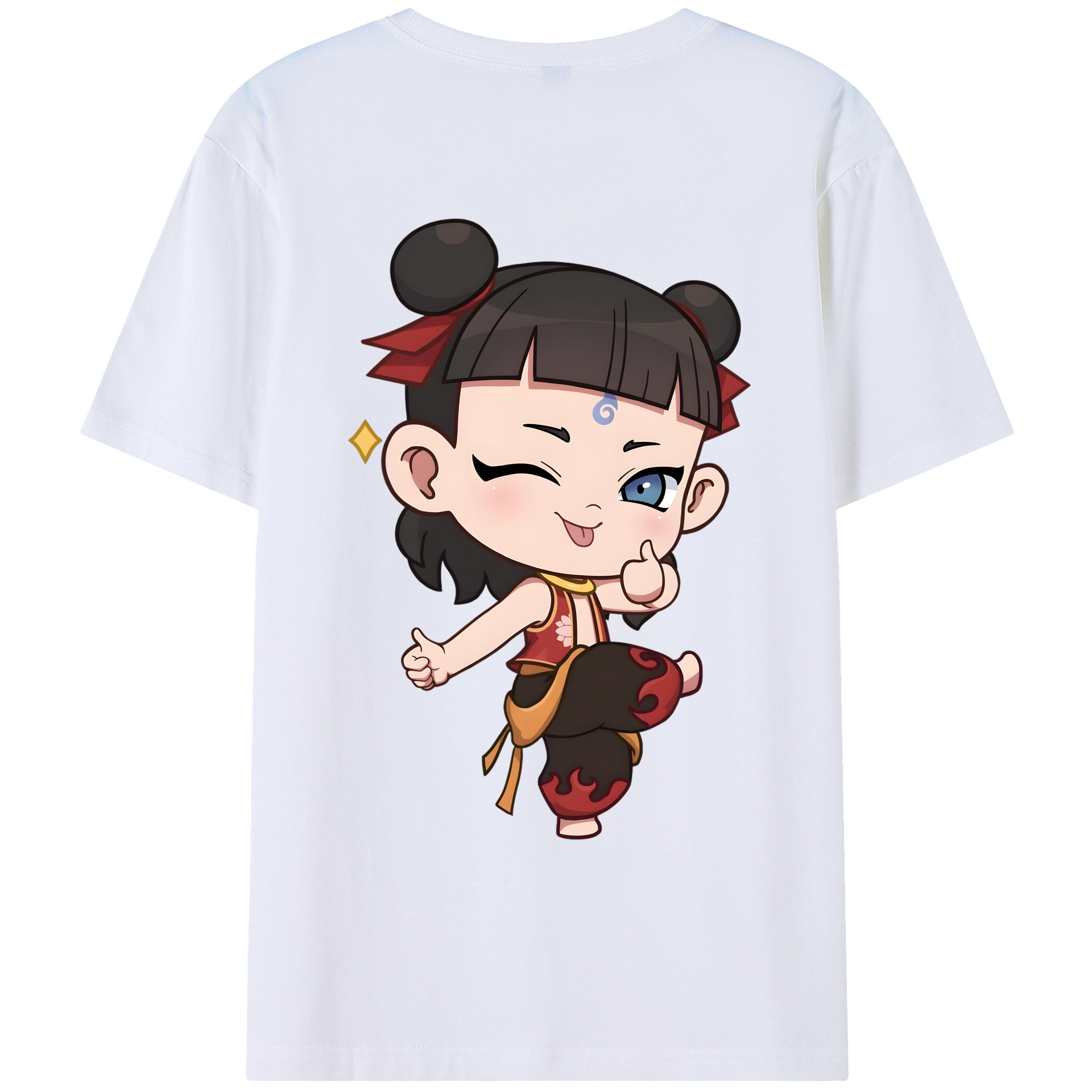 （画像用） Ne Zha 2 ナタ 魔童の大暴れ 綿100％ メンズ半袖Tシャツ（バックプリント） 通気性