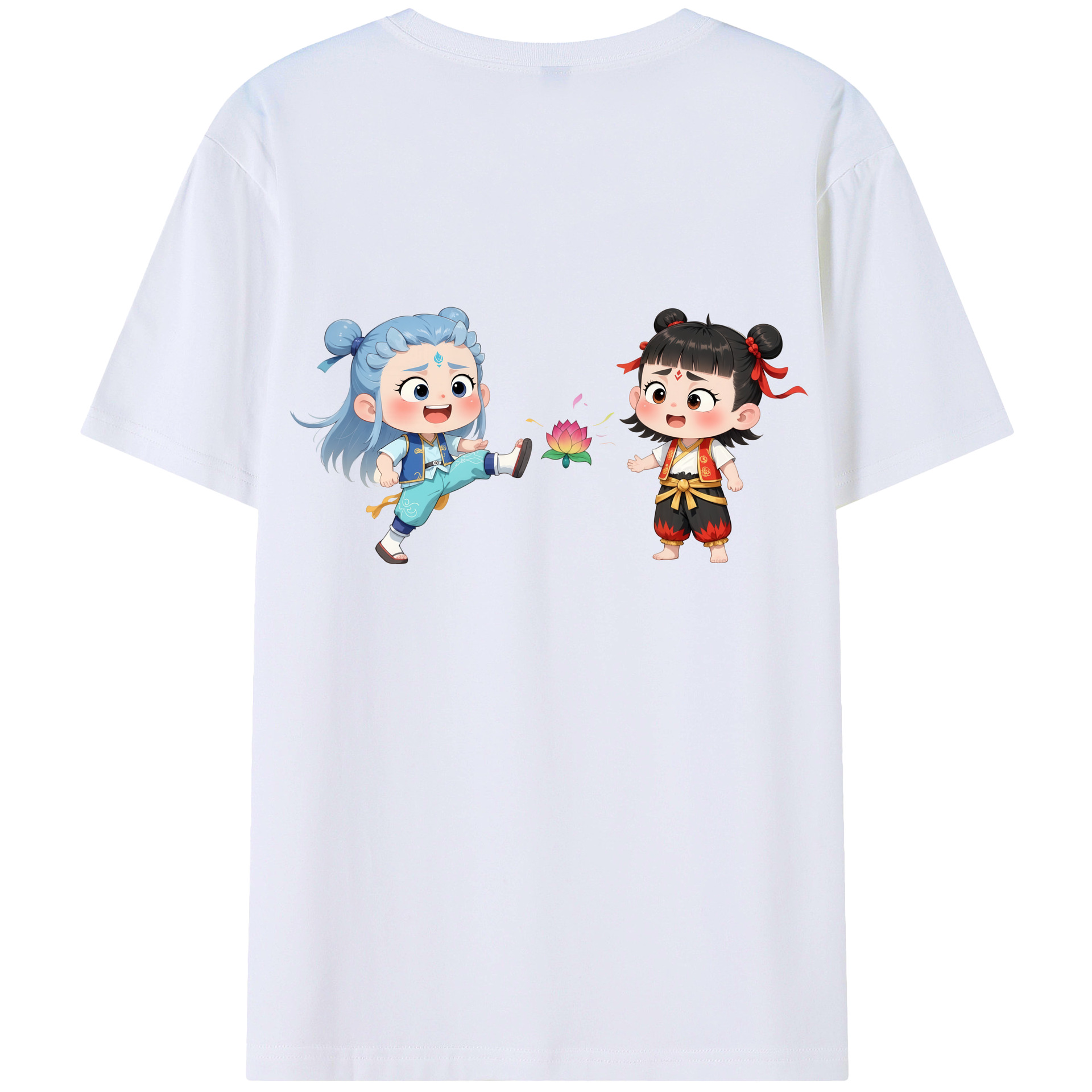 （画像用） Ne Zha 2 ナタ 魔童の大暴れ 綿100％ メンズ半袖Tシャツ（バックプリント） 通気性