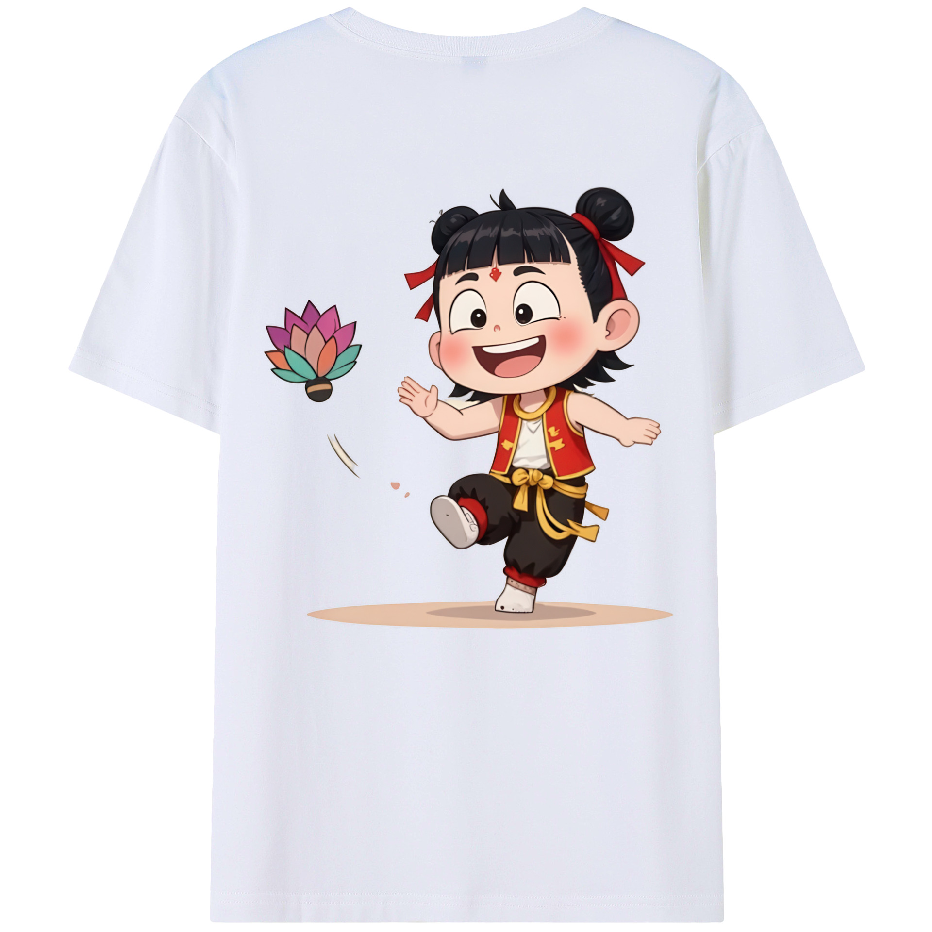（画像用） Ne Zha 2 ナタ 魔童の大暴れ 綿100％ メンズ半袖Tシャツ（バックプリント） 通気性