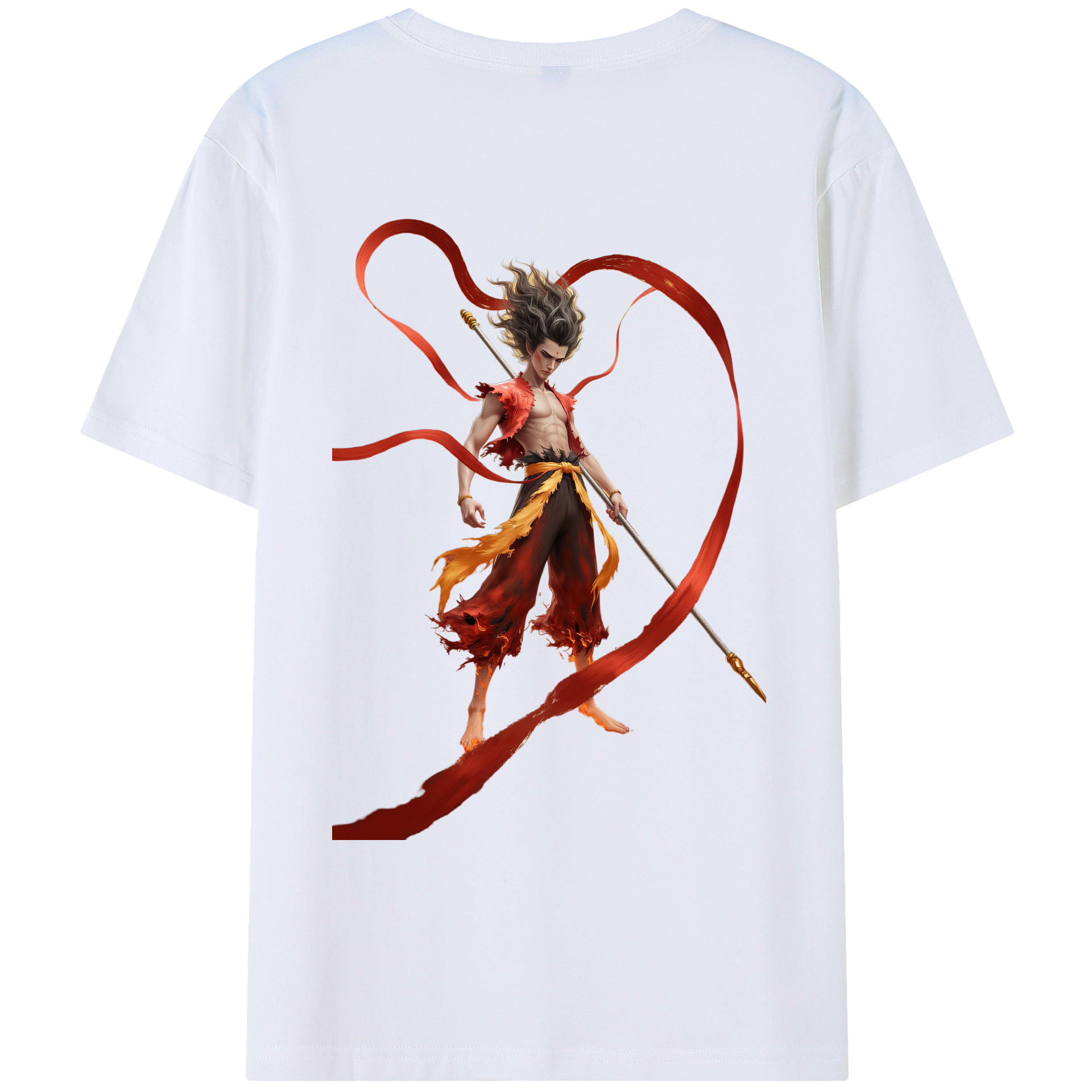 （画像用） Ne Zha 2 ナタ 魔童の大暴れ 綿100％ メンズ半袖Tシャツ（バックプリント） 通気性