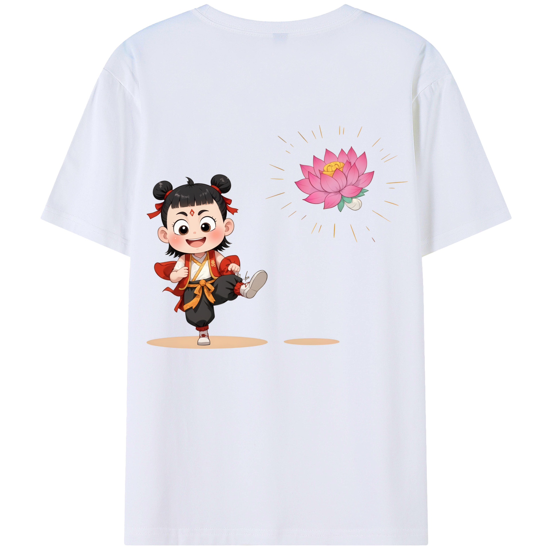 （画像用） Ne Zha 2 ナタ 魔童の大暴れ 綿100％ メンズ半袖Tシャツ（バックプリント） 通気性