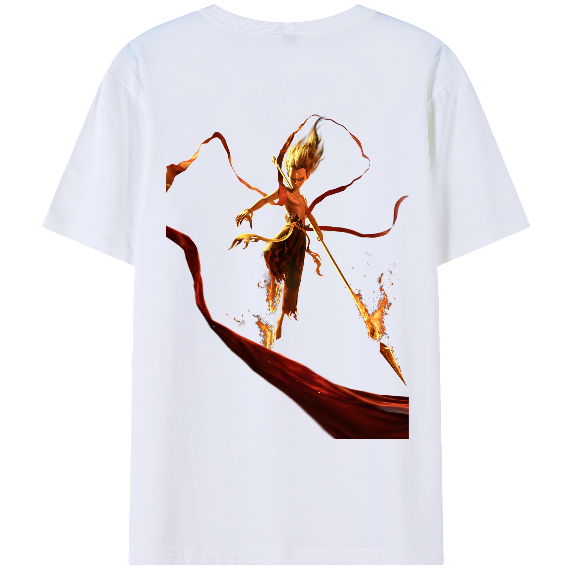 （画像用） Ne Zha 2 ナタ 魔童の大暴れ 綿100％ メンズ半袖Tシャツ（バックプリント） 通気性