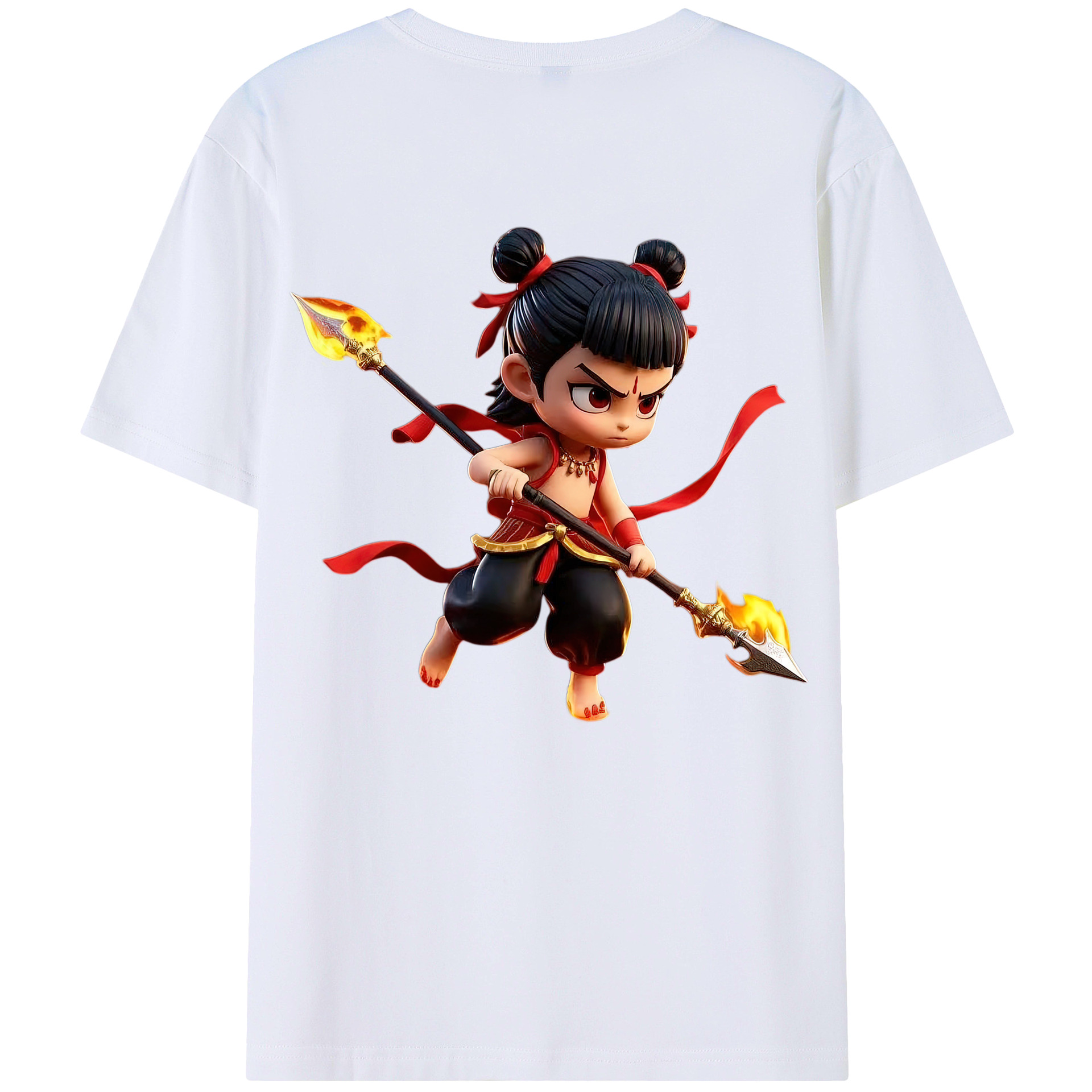 （画像用） Ne Zha 2 ナタ 魔童の大暴れ 綿100％ メンズ半袖Tシャツ（バックプリント） 通気性