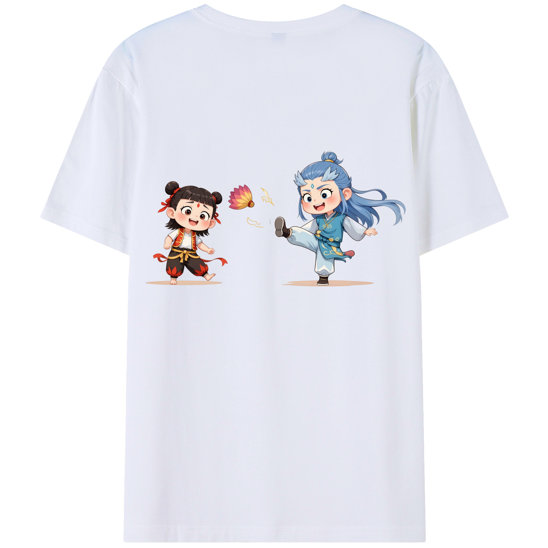 （画像用） Ne Zha 2 ナタ 魔童の大暴れ 綿100％ メンズ半袖Tシャツ（バックプリント） 通気性