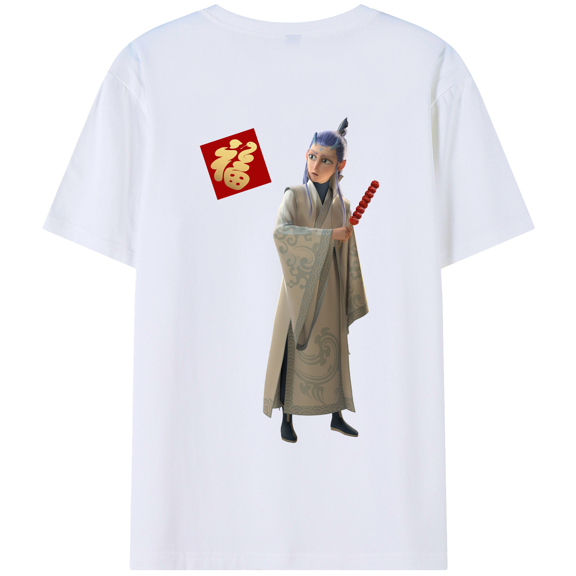 （画像用） Ne Zha 2 ナタ 魔童の大暴れ 綿100％ メンズ半袖Tシャツ（バックプリント） 通気性