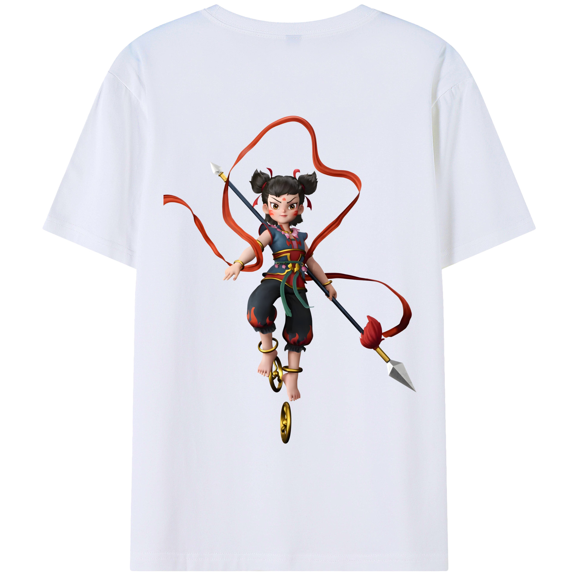 （画像用） Ne Zha 2 ナタ 魔童の大暴れ 綿100％ メンズ半袖Tシャツ（バックプリント） 通気性