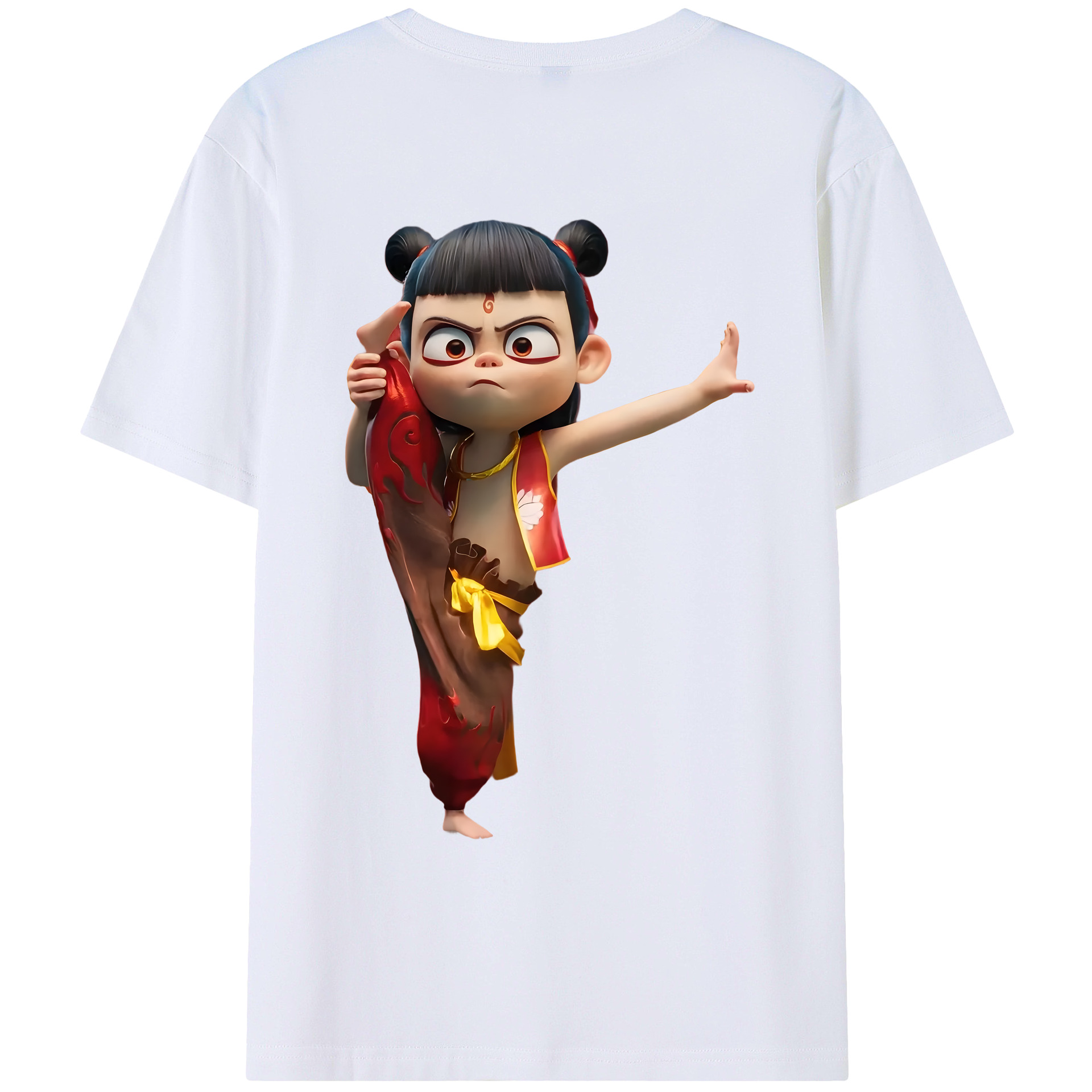（画像用） Ne Zha 2 ナタ 魔童の大暴れ 綿100％ メンズ半袖Tシャツ（バックプリント） 通気性