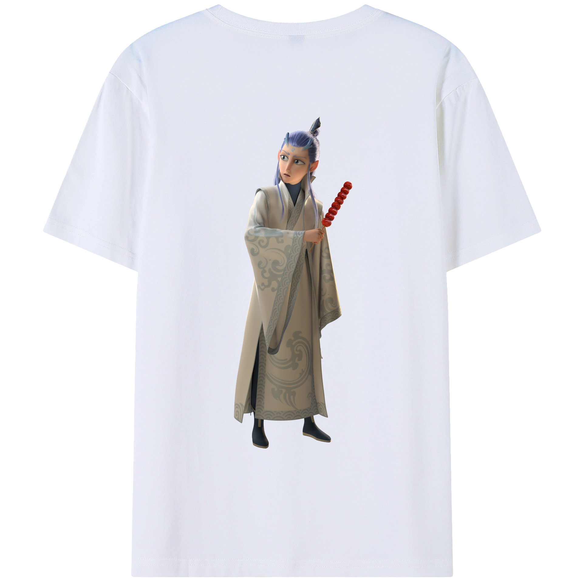 （画像用） Ne Zha 2 ナタ 魔童の大暴れ 綿100％ メンズ半袖Tシャツ（バックプリント） 通気性