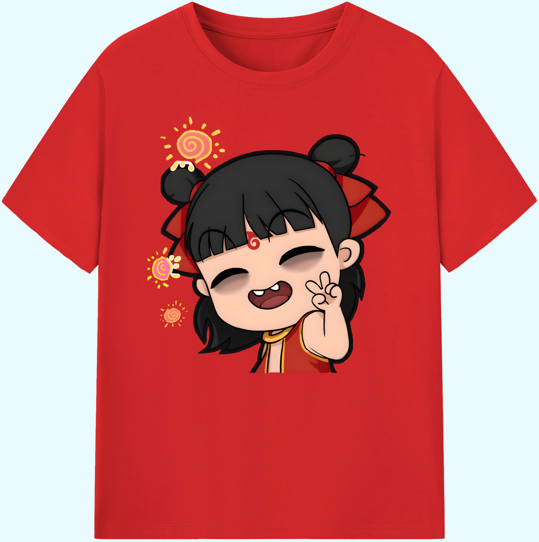 （画像用） Ne Zha 2 ナタ 魔童の大暴れ 綿100％ メンズ半袖Tシャツ｜肌触りやわらか＆通気性