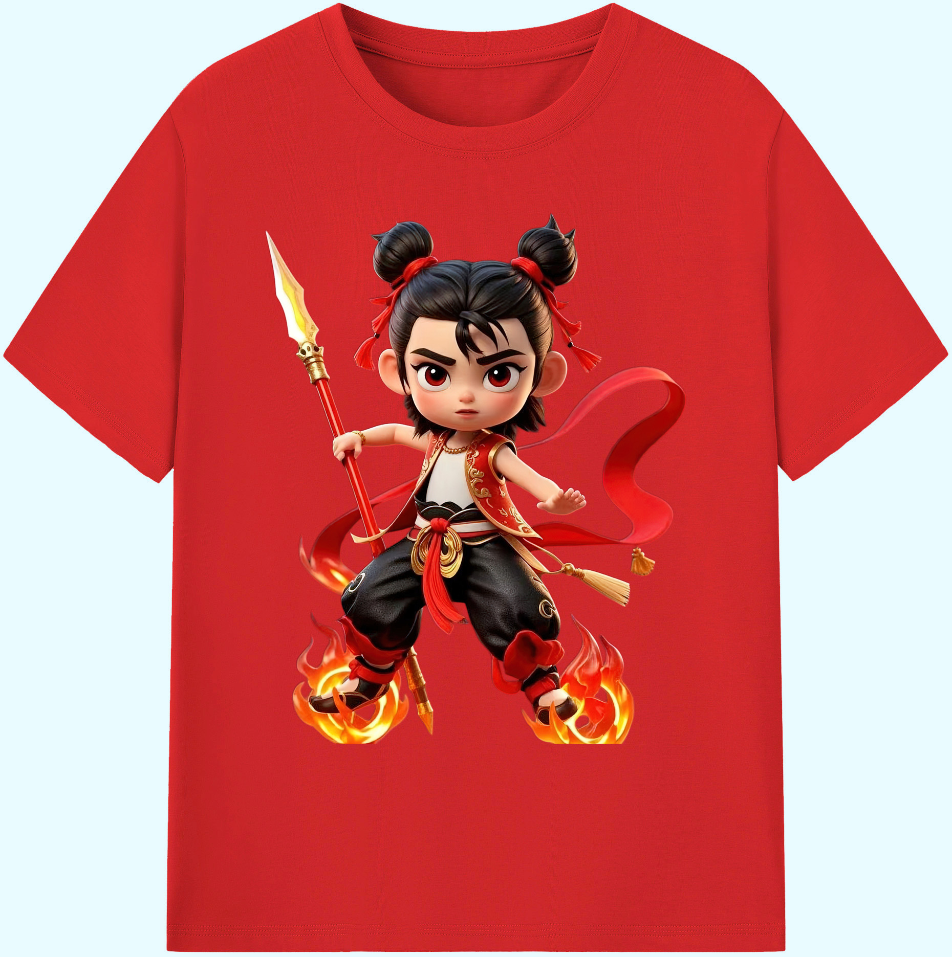 （画像用） Ne Zha 2 ナタ 魔童の大暴れ 綿100％ メンズ半袖Tシャツ｜肌触りやわらか＆通気性