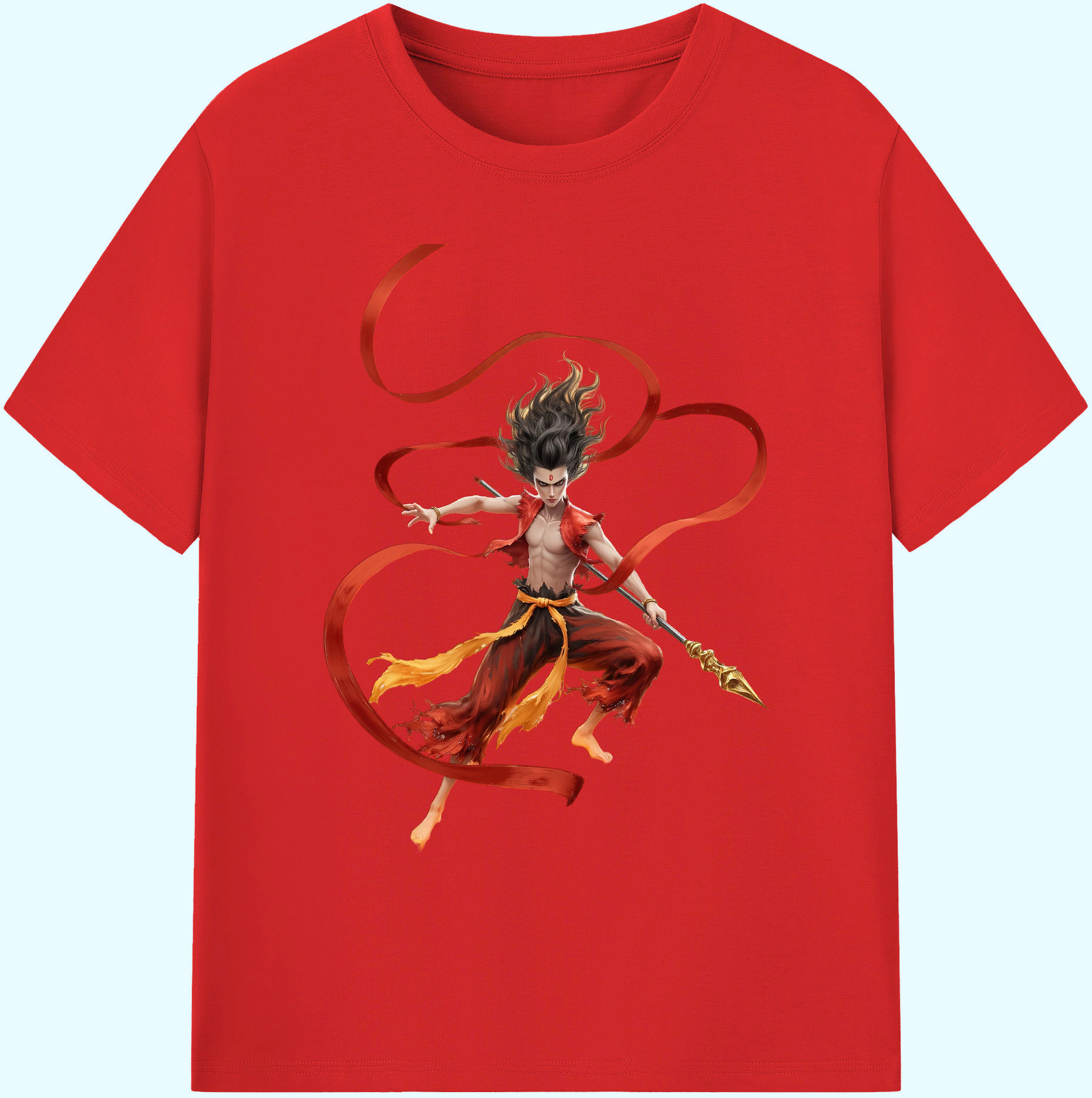（画像用） Ne Zha 2 ナタ 魔童の大暴れ 綿100％ メンズ半袖Tシャツ｜肌触りやわらか＆通気性