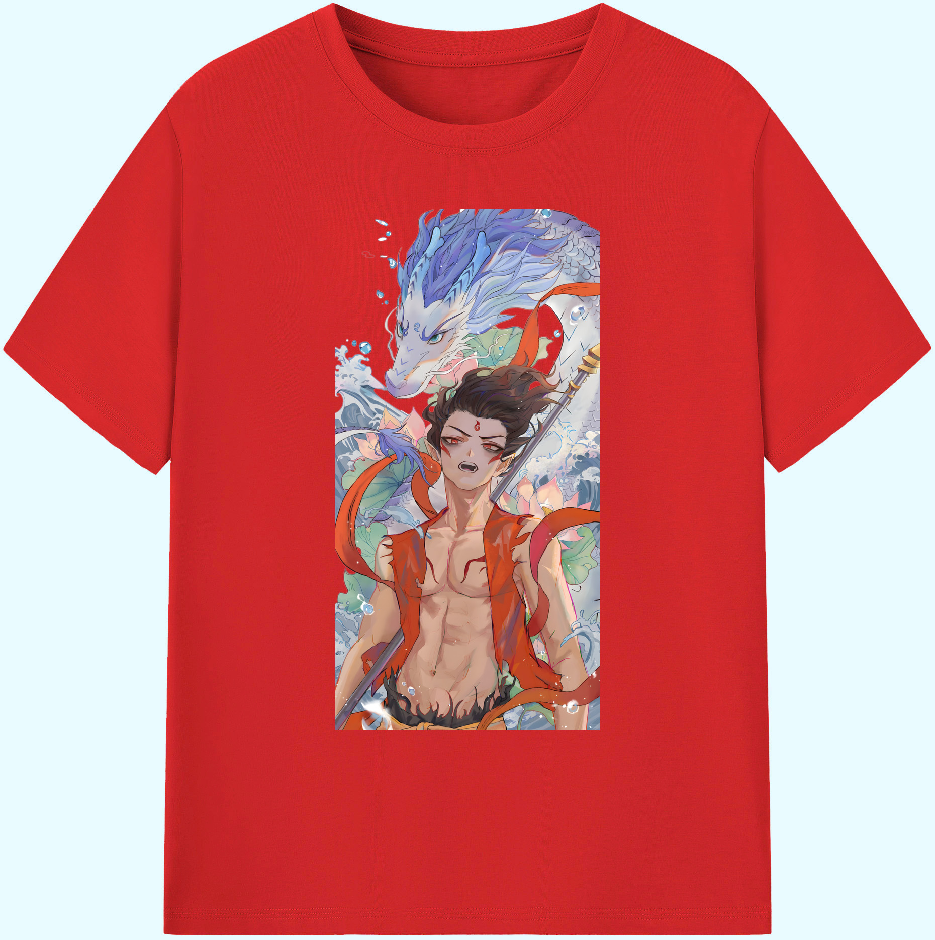 （画像用） Ne Zha 2 ナタ 魔童の大暴れ 綿100％ メンズ半袖Tシャツ｜肌触りやわらか＆通気性