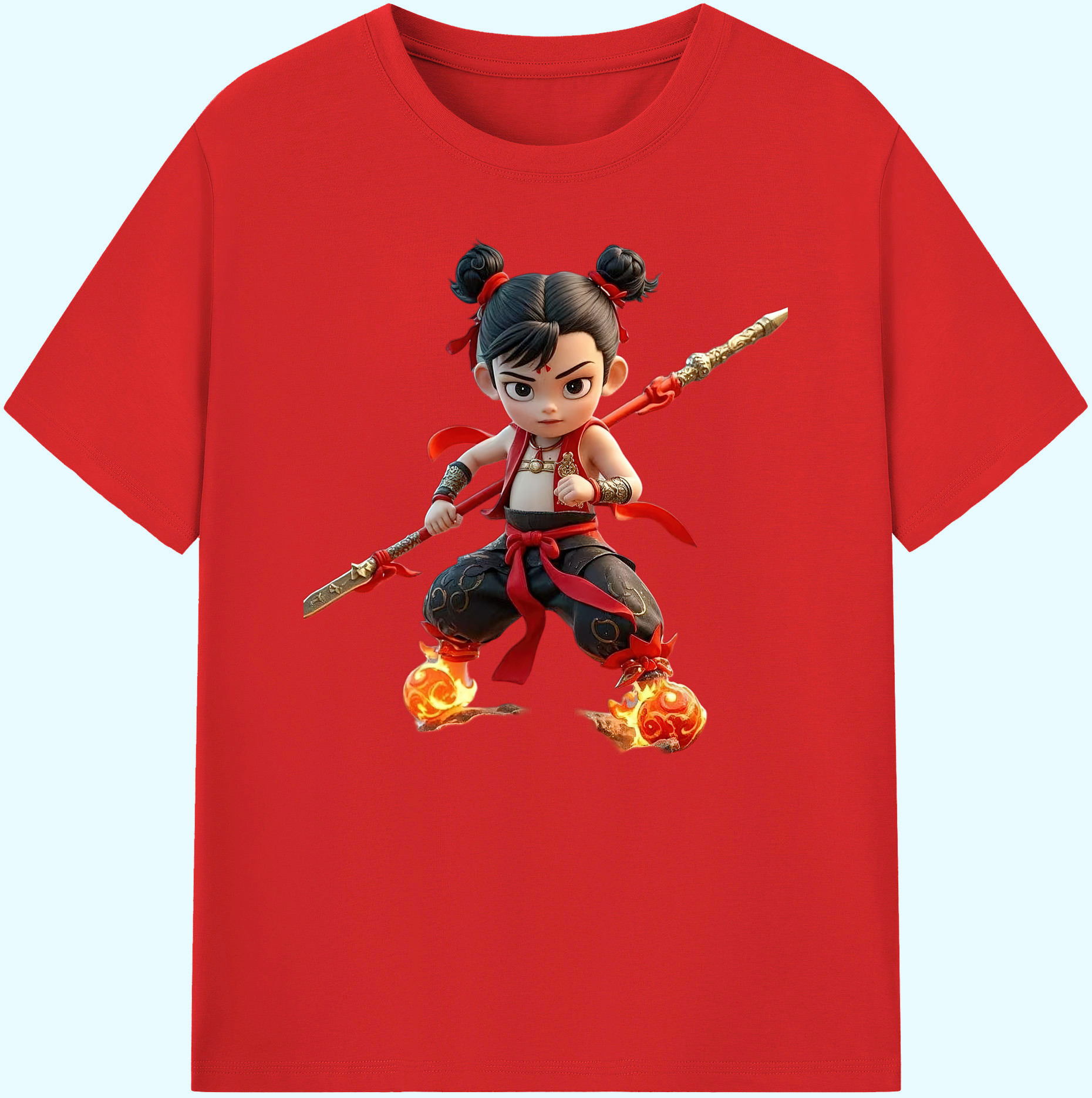 （画像用） Ne Zha 2 ナタ 魔童の大暴れ 綿100％ メンズ半袖Tシャツ｜肌触りやわらか＆通気性