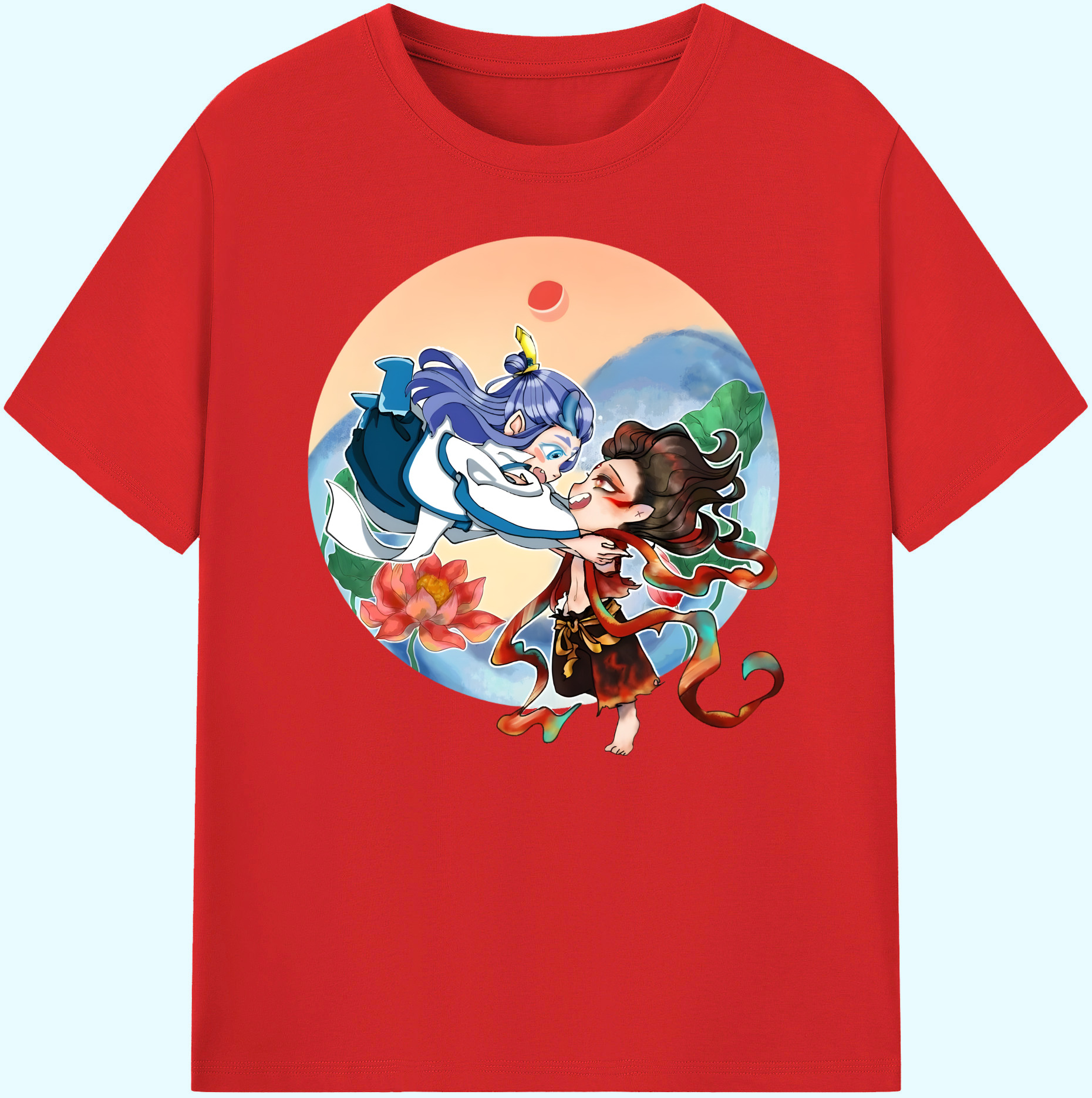 （画像用） Ne Zha 2 ナタ 魔童の大暴れ 綿100％ メンズ半袖Tシャツ｜肌触りやわらか＆通気性