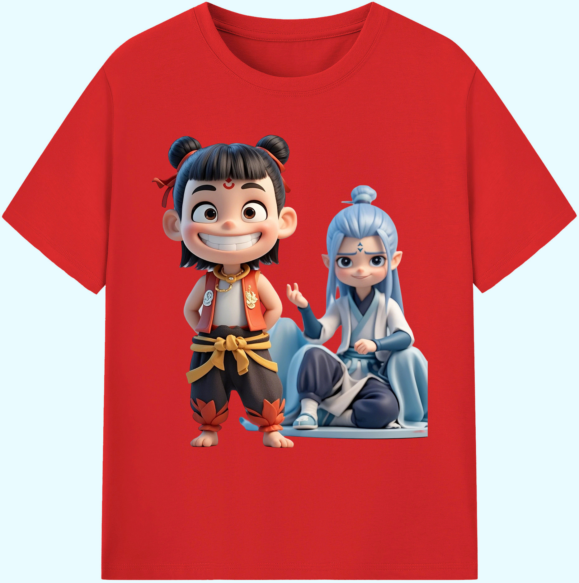 （画像用） Ne Zha 2 ナタ 魔童の大暴れ 綿100％ メンズ半袖Tシャツ｜肌触りやわらか＆通気性