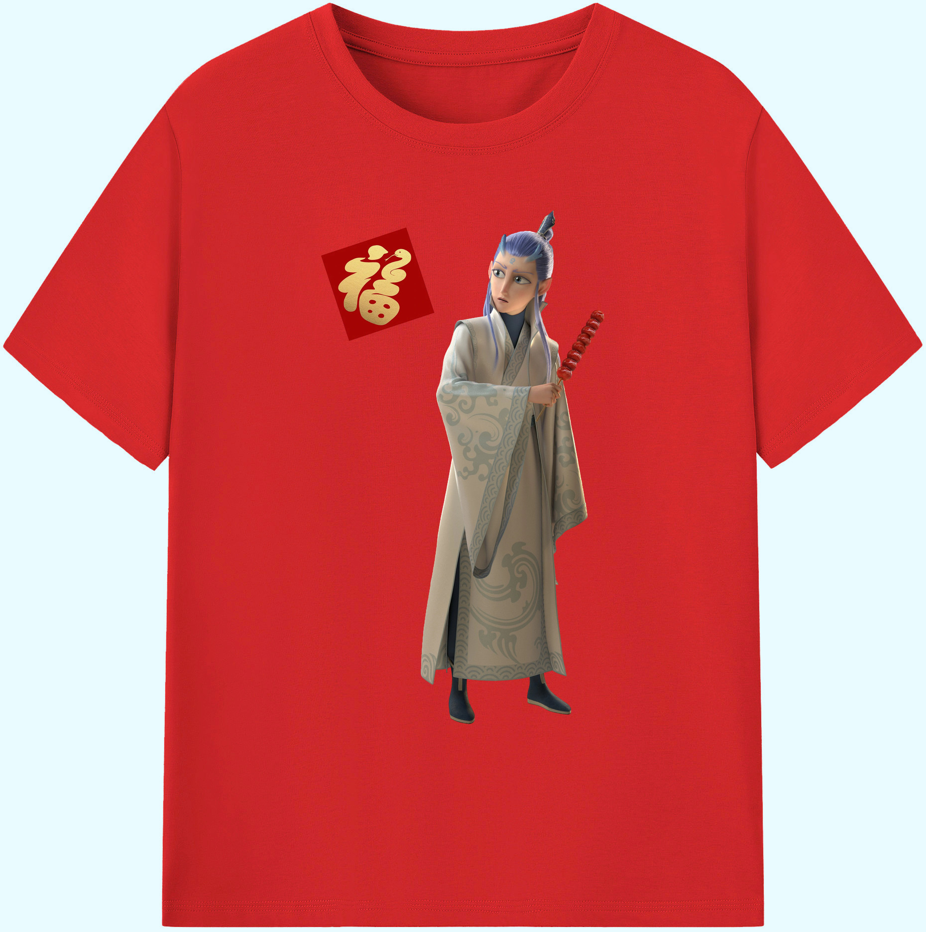 （画像用） Ne Zha 2 ナタ 魔童の大暴れ 綿100％ メンズ半袖Tシャツ｜肌触りやわらか＆通気性