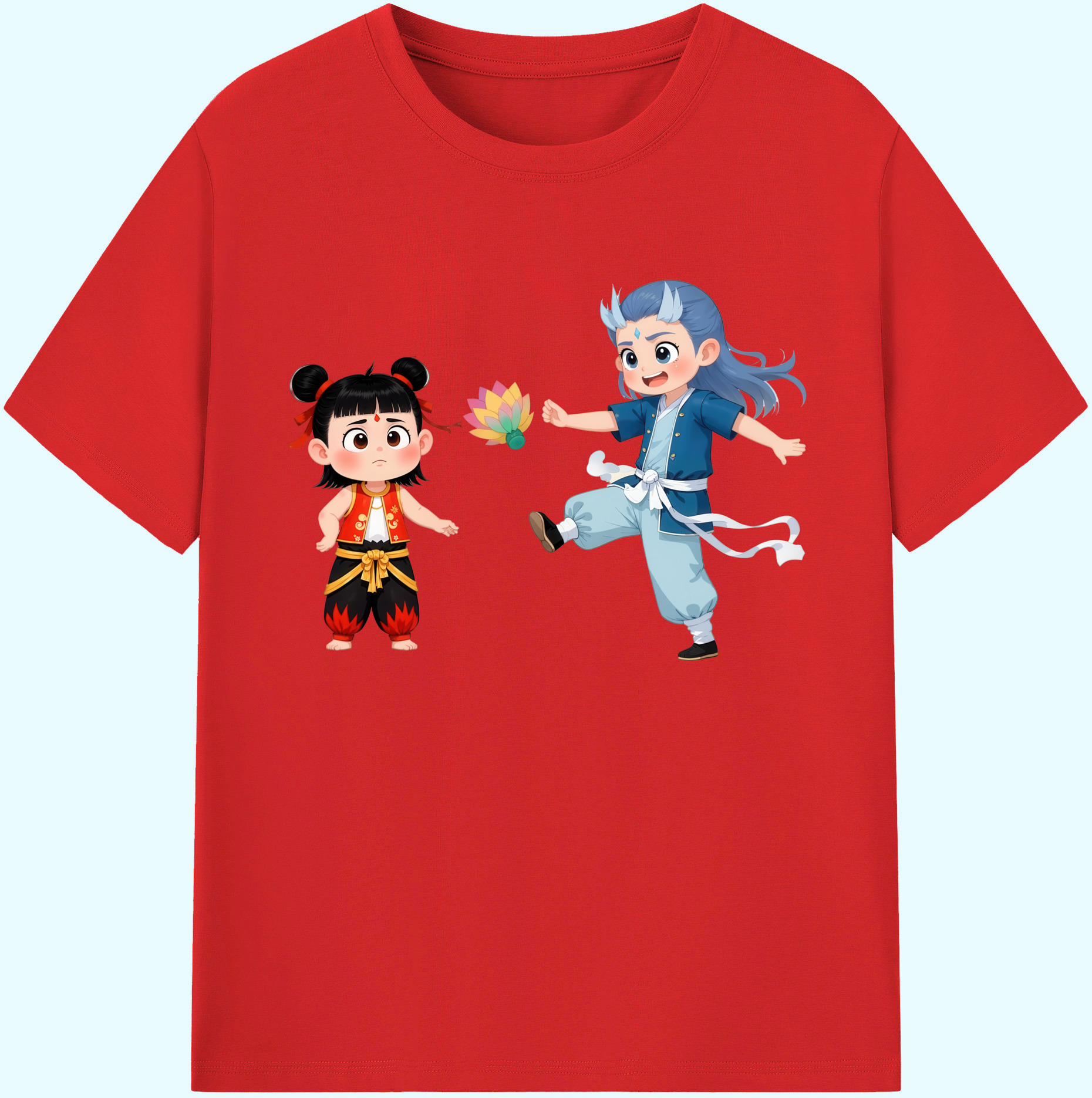 （画像用） Ne Zha 2 ナタ 魔童の大暴れ 綿100％ メンズ半袖Tシャツ｜肌触りやわらか＆通気性