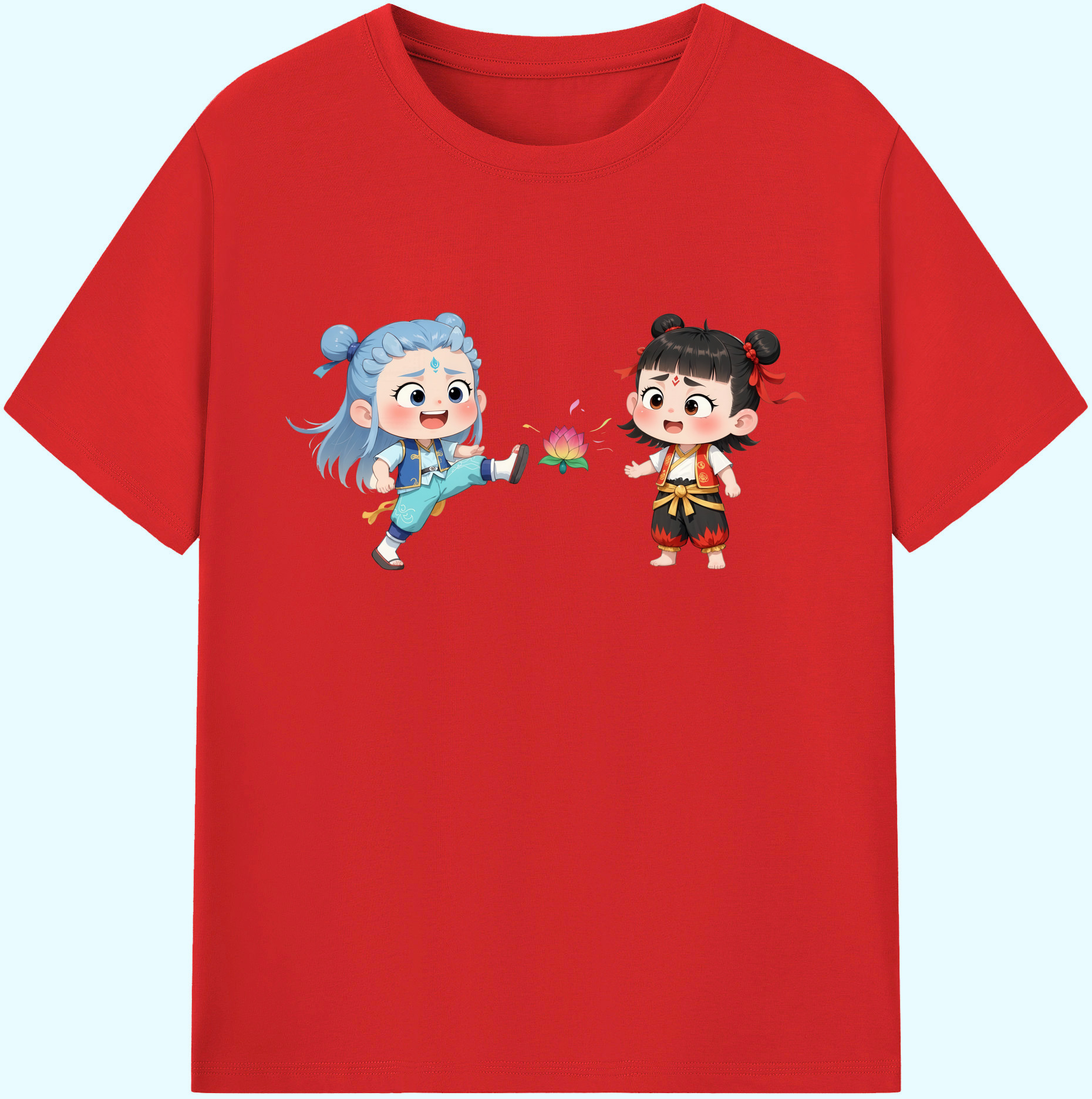 （画像用） Ne Zha 2 ナタ 魔童の大暴れ 綿100％ メンズ半袖Tシャツ｜肌触りやわらか＆通気性