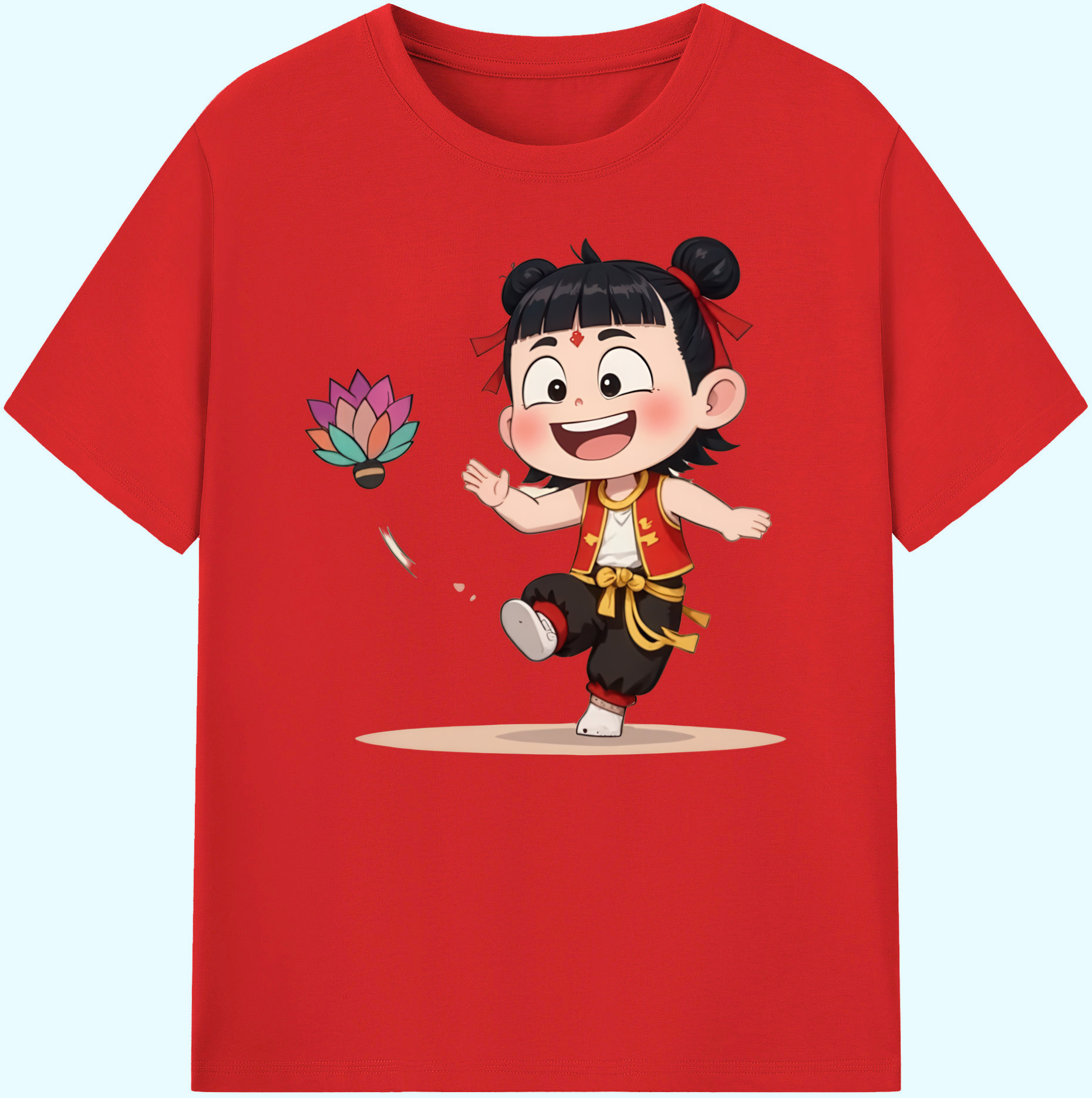 （画像用） Ne Zha 2 ナタ 魔童の大暴れ 綿100％ メンズ半袖Tシャツ｜肌触りやわらか＆通気性