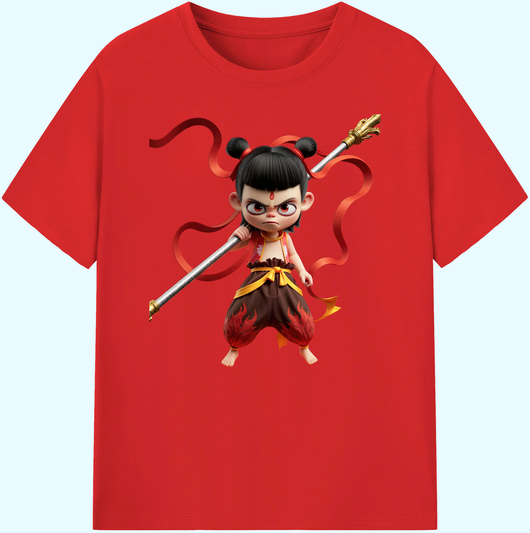 （画像用） Ne Zha 2 ナタ 魔童の大暴れ 綿100％ メンズ半袖Tシャツ｜肌触りやわらか＆通気性