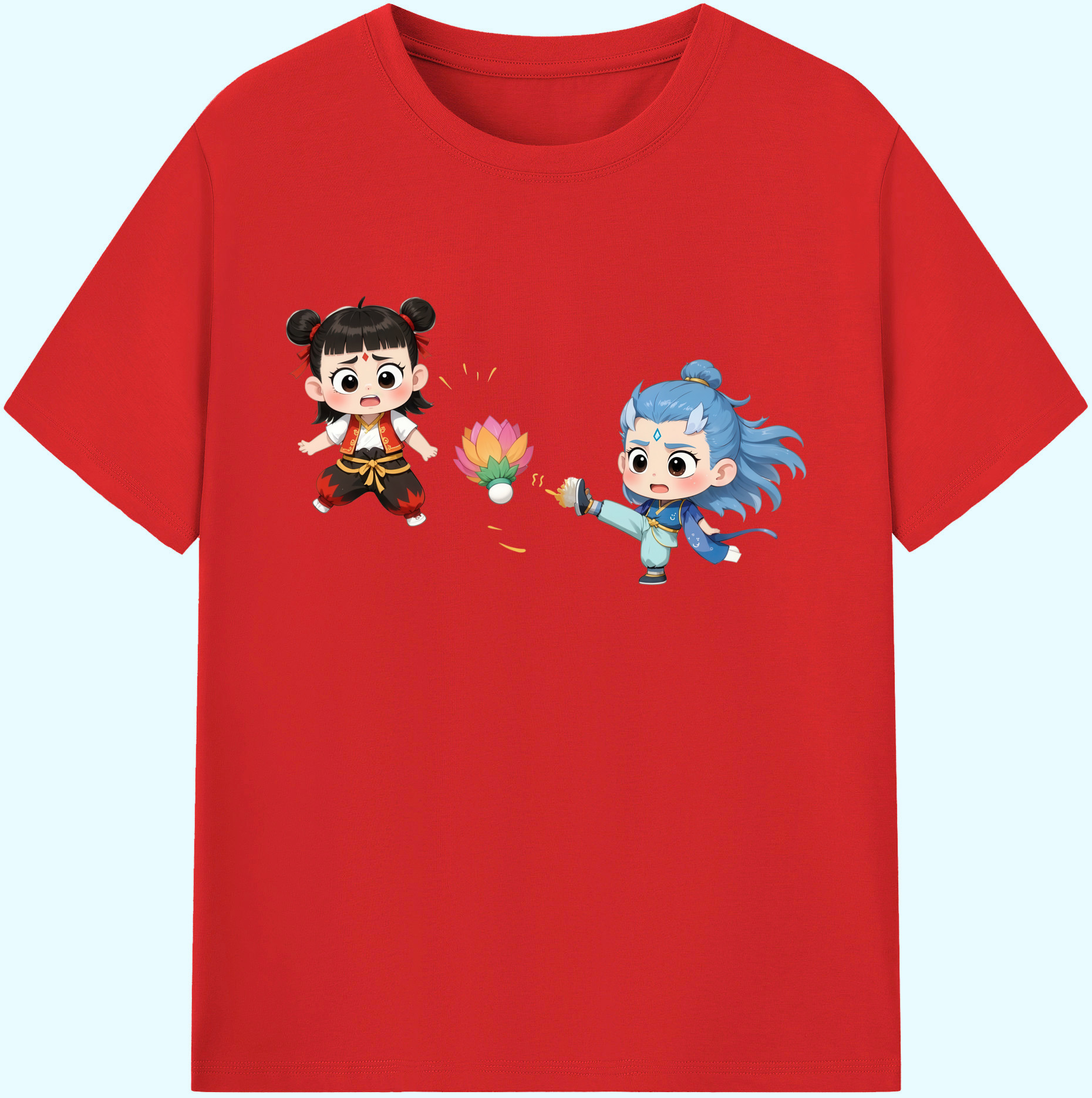 （画像用） Ne Zha 2 ナタ 魔童の大暴れ 綿100％ メンズ半袖Tシャツ｜肌触りやわらか＆通気性
