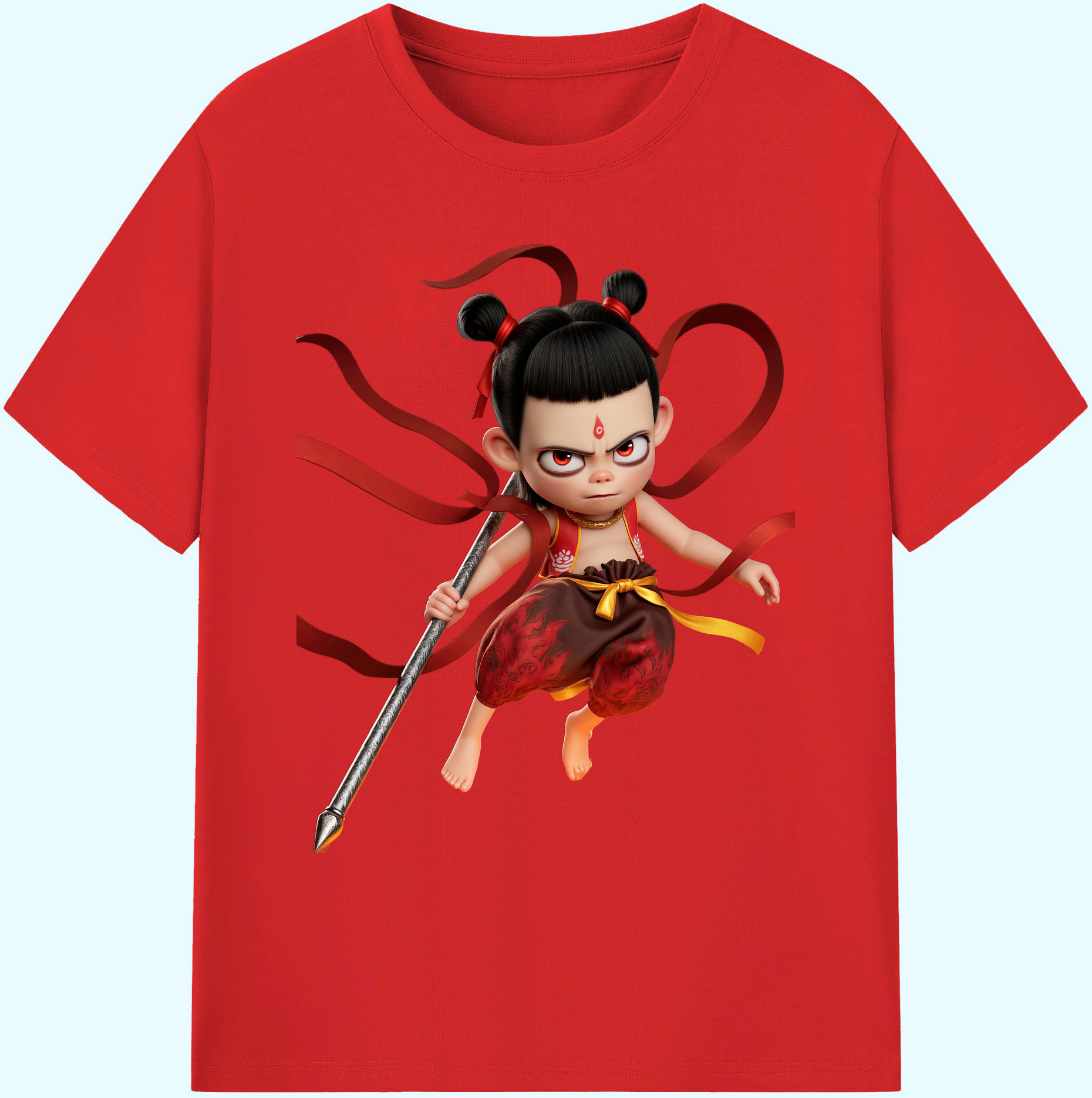 （画像用） Ne Zha 2 ナタ 魔童の大暴れ 綿100％ メンズ半袖Tシャツ｜肌触りやわらか＆通気性