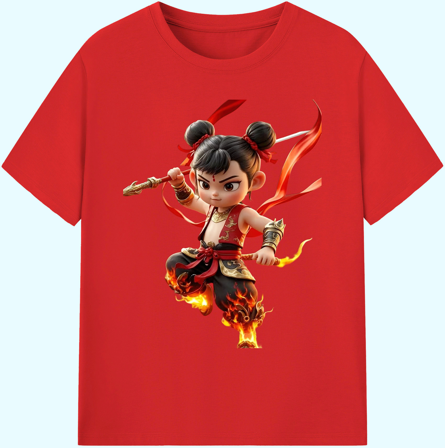 （画像用） Ne Zha 2 ナタ 魔童の大暴れ 綿100％ メンズ半袖Tシャツ｜肌触りやわらか＆通気性