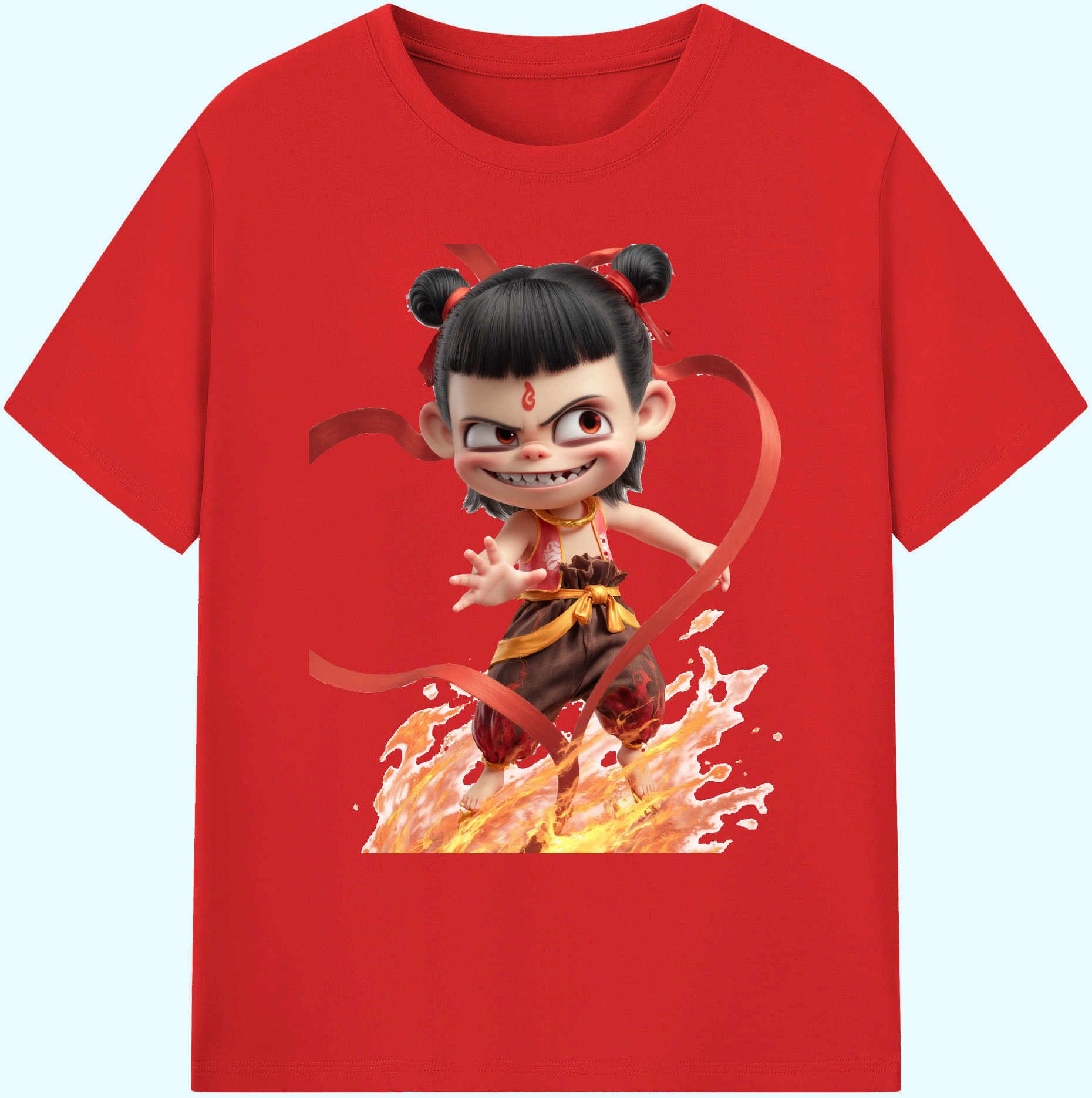 （画像用） Ne Zha 2 ナタ 魔童の大暴れ 綿100％ メンズ半袖Tシャツ｜肌触りやわらか＆通気性