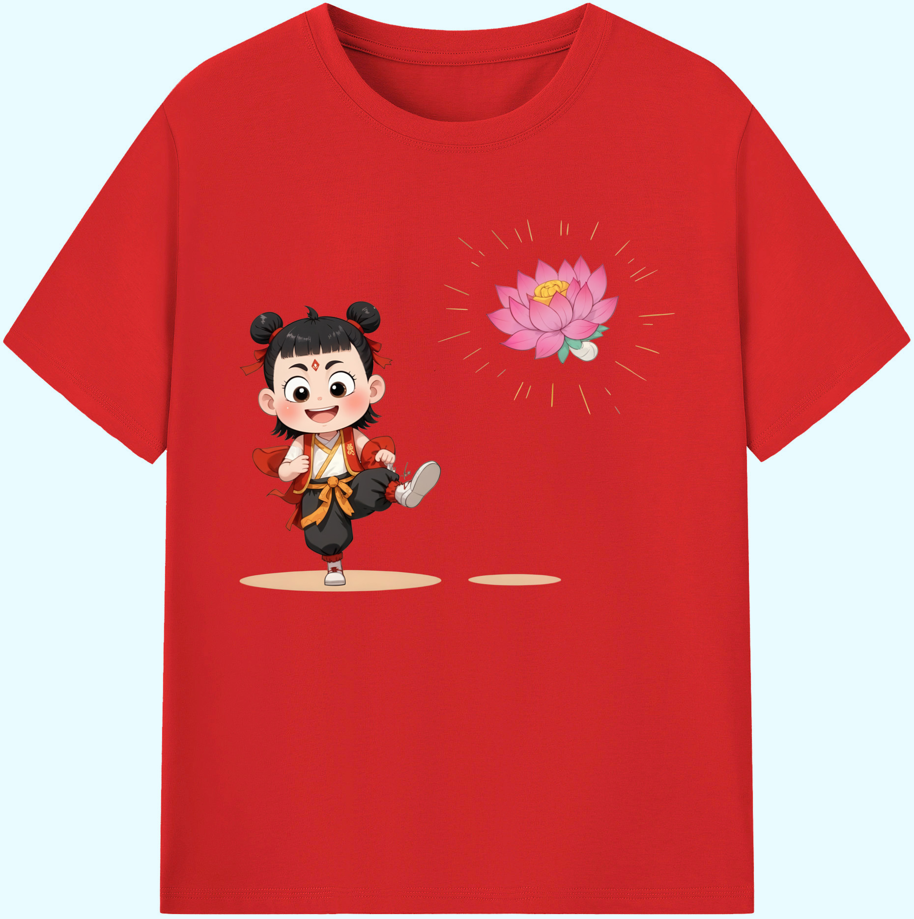 （画像用） Ne Zha 2 ナタ 魔童の大暴れ 綿100％ メンズ半袖Tシャツ｜肌触りやわらか＆通気性