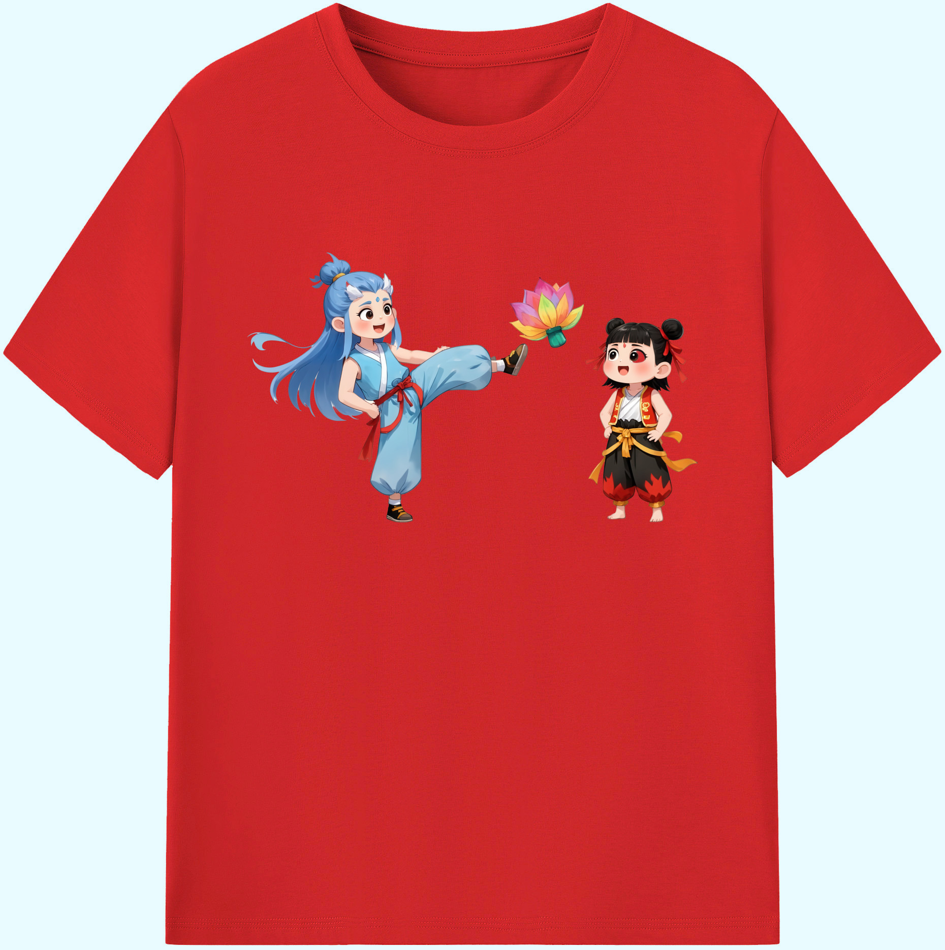 （画像用） Ne Zha 2 ナタ 魔童の大暴れ 綿100％ メンズ半袖Tシャツ｜肌触りやわらか＆通気性