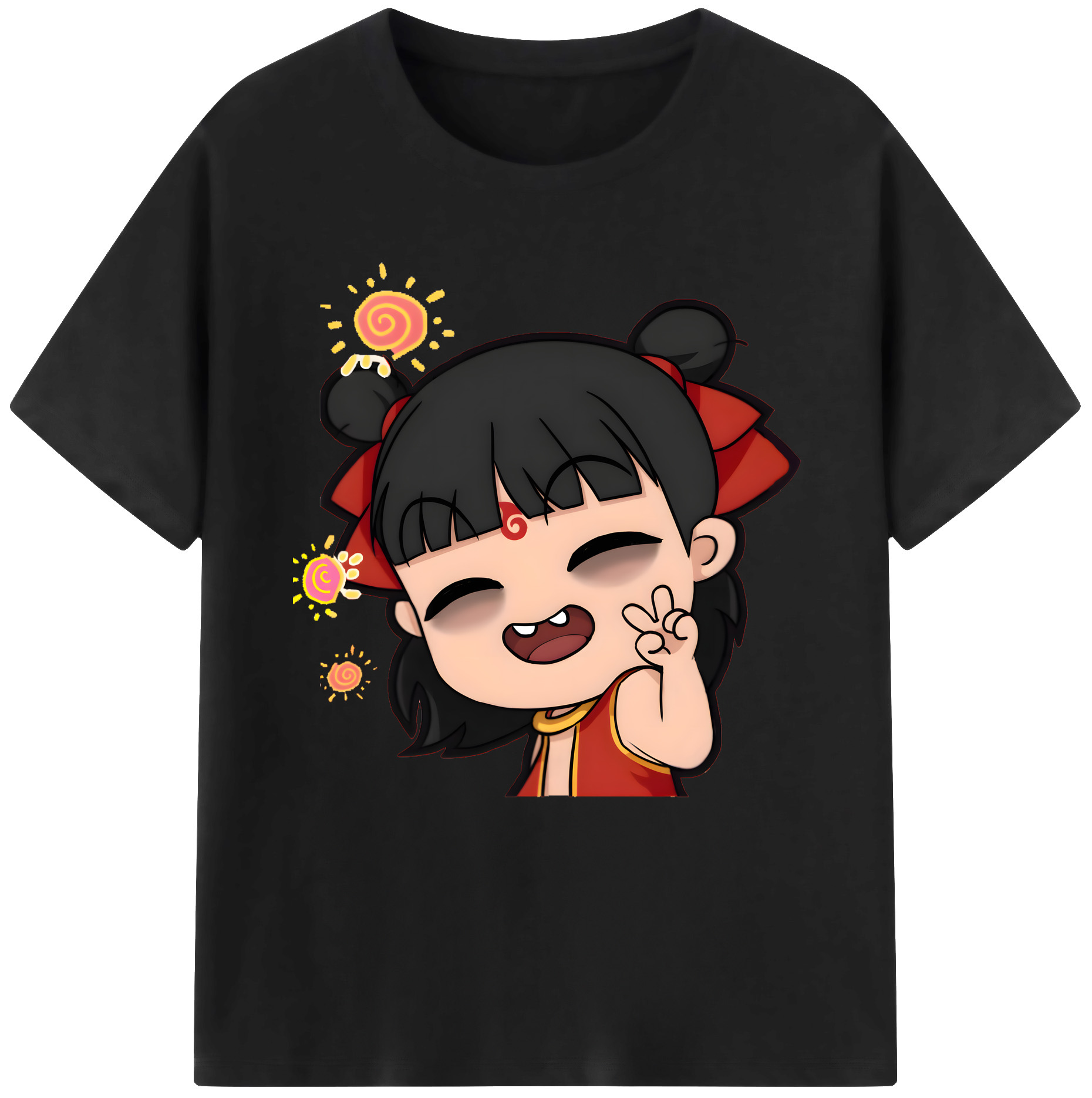 （画像用） Ne Zha 2 ナタ 魔童の大暴れ レディースカジュアルプリントTシャツ（綿100％）