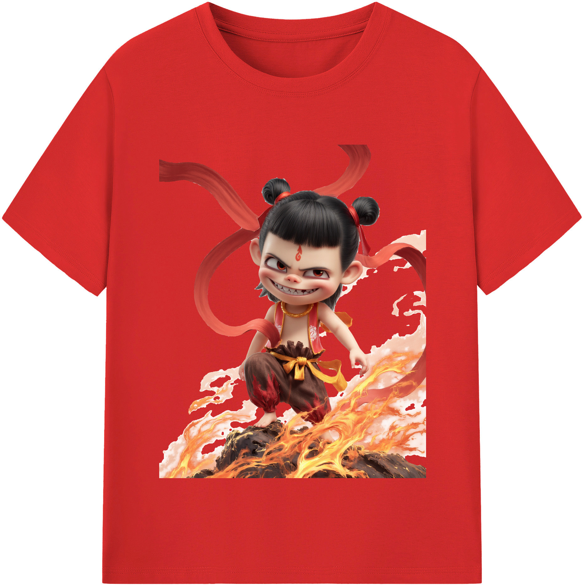 （画像用） Ne Zha 2 ナタ 魔童の大暴れ レディースカジュアルプリントTシャツ（綿100％）