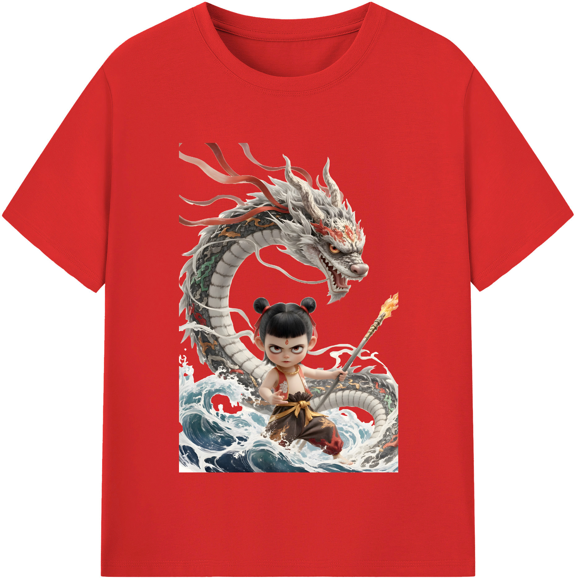 （画像用） Ne Zha 2 ナタ 魔童の大暴れ レディースカジュアルプリントTシャツ（綿100％）