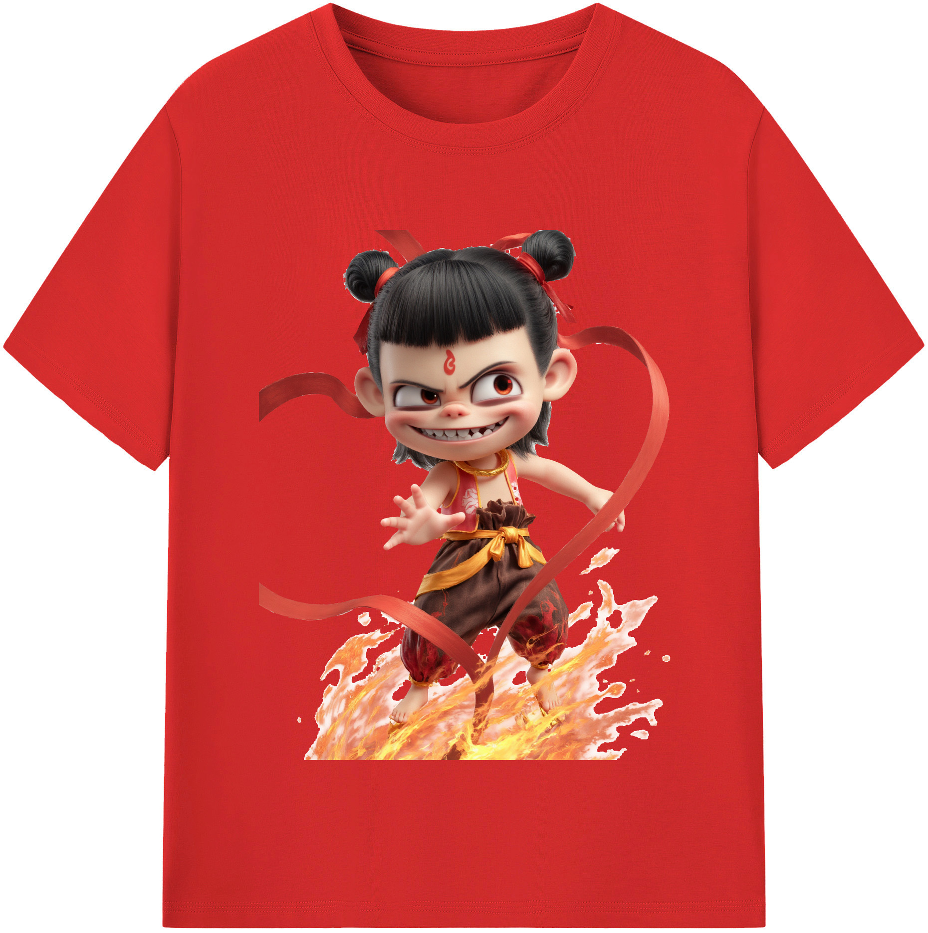 （画像用） Ne Zha 2 ナタ 魔童の大暴れ レディースカジュアルプリントTシャツ（綿100％）