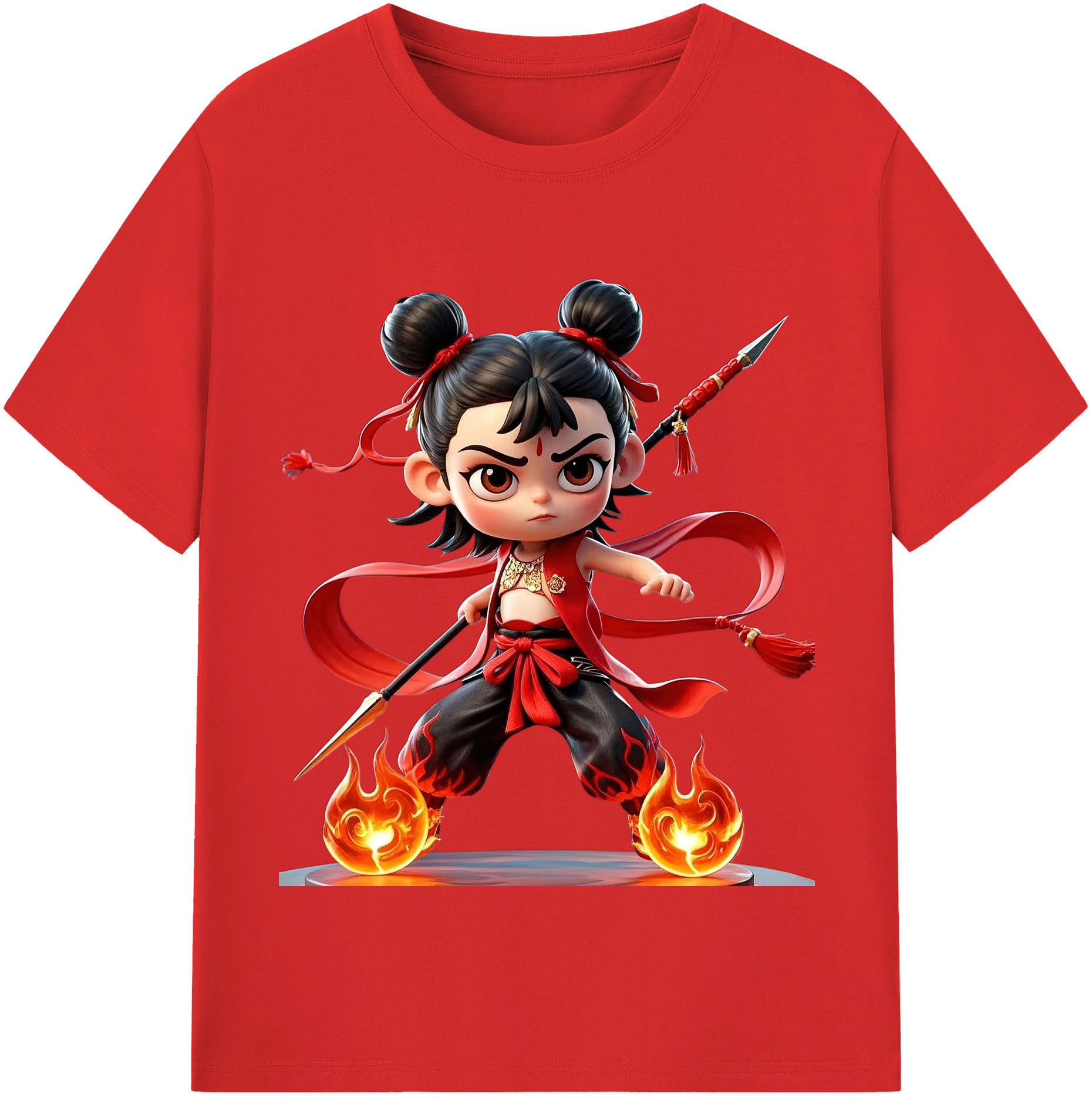 （画像用） Ne Zha 2 ナタ 魔童の大暴れ レディースカジュアルプリントTシャツ（綿100％）