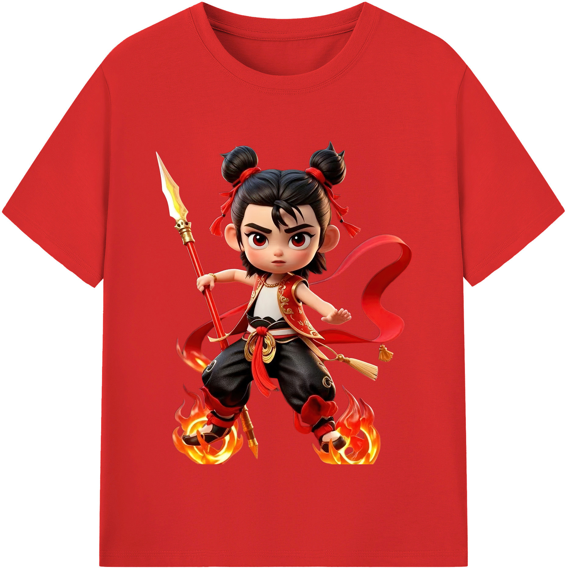 （画像用） Ne Zha 2 ナタ 魔童の大暴れ レディースカジュアルプリントTシャツ（綿100％）